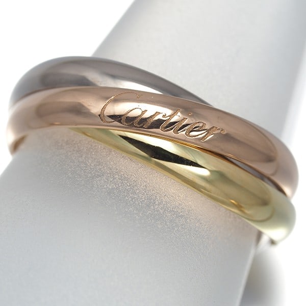Cartier Ring Trinity 3Color Classic Eu53 18K 750 Yellow White Rose Gold: Cartier Ring Trinity 3Color Classic Eu53 18K 750 Yellow White Rose Gold The Cartier Ring Trinity 3Color Classic Eu53 is a stunning multi-tone gold ring featuring 18k yellow, white, and rose gold. This