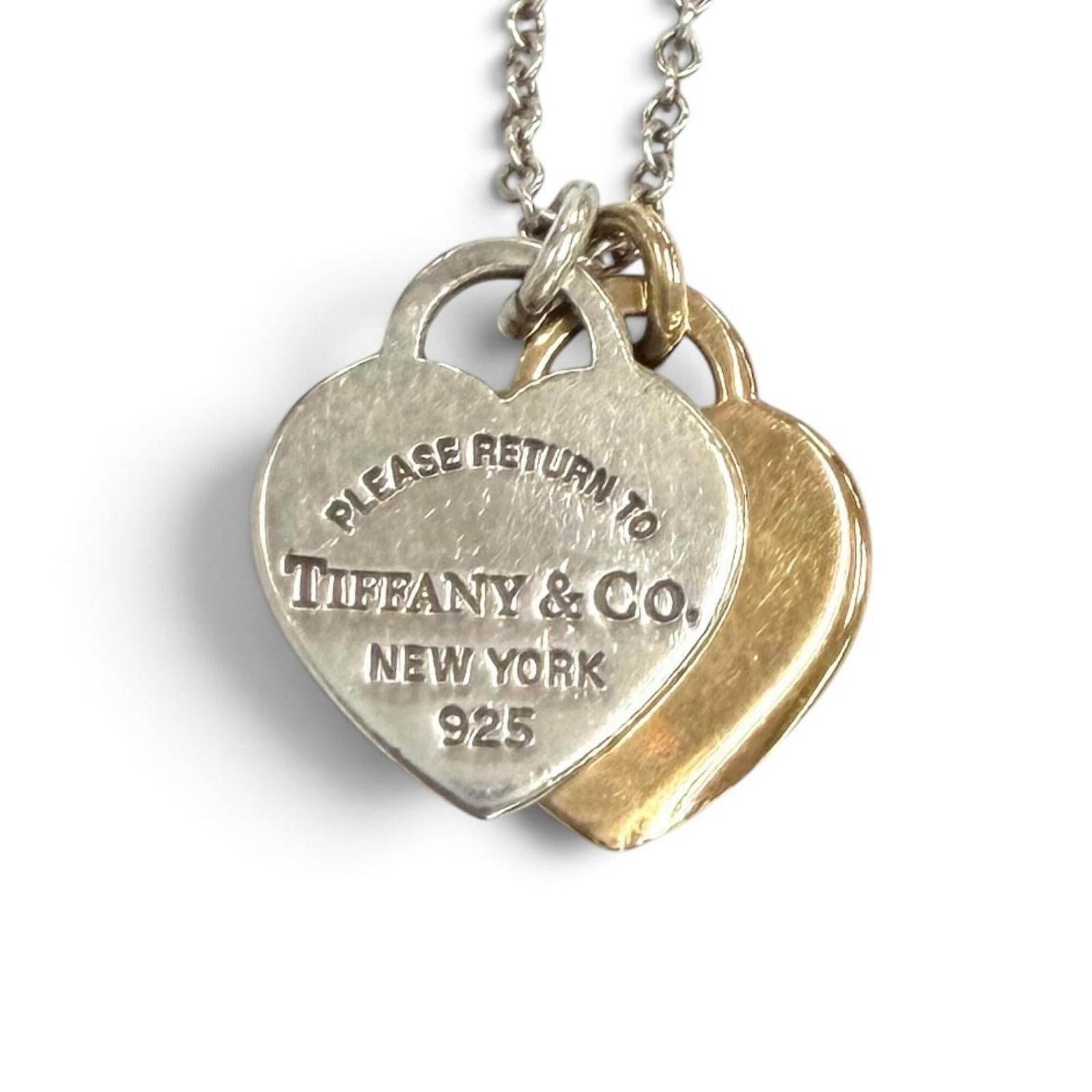 TIFFANY Silver 925 Yellow Gold (18K): TIFFANY Silver 925 Yellow Gold (18K) Silver 925 Yellow Gold (18K) Tiffany Necklace, 41 cm / 16.14'' Circumference, 12mm x 9mm Pendant, Very Good Condition. Item Specifics: Brand: Tiffany Necklace Type