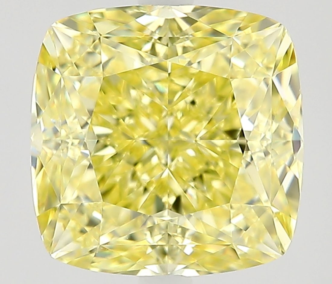GIA Cushion Modified 2.0ct Fancy Intense Yellow VVS1 - Loose Natural Diamond: GIA Cushion Modified 2.0ct Fancy Intense Yellow VVS1 - Loose Natural Diamond GIA certified 2.0ct Fancy Intense Yellow VVS1 diamond, showcasing EX polish and VG symmetry. This cushion modified 2.0ct