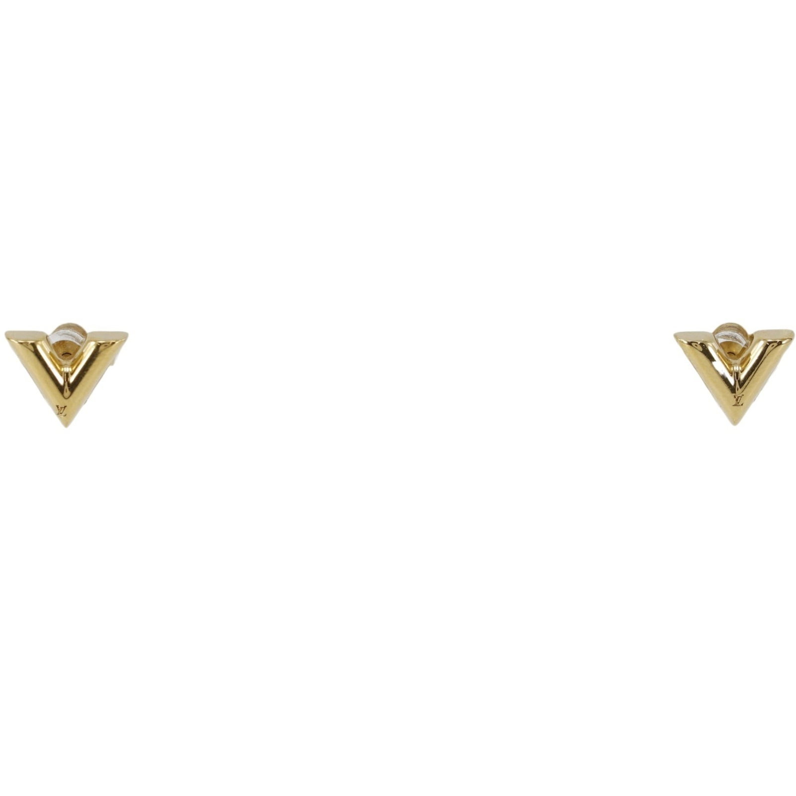 LOUIS VUITTON Stud Earrings Gold: LOUIS VUITTON Stud Earrings Gold Stud earrings from Louis Vuitton, featuring a gold finish with visible wear and scratches. The 8.00mm x 10.00mm design is a classic stud earring style. Item