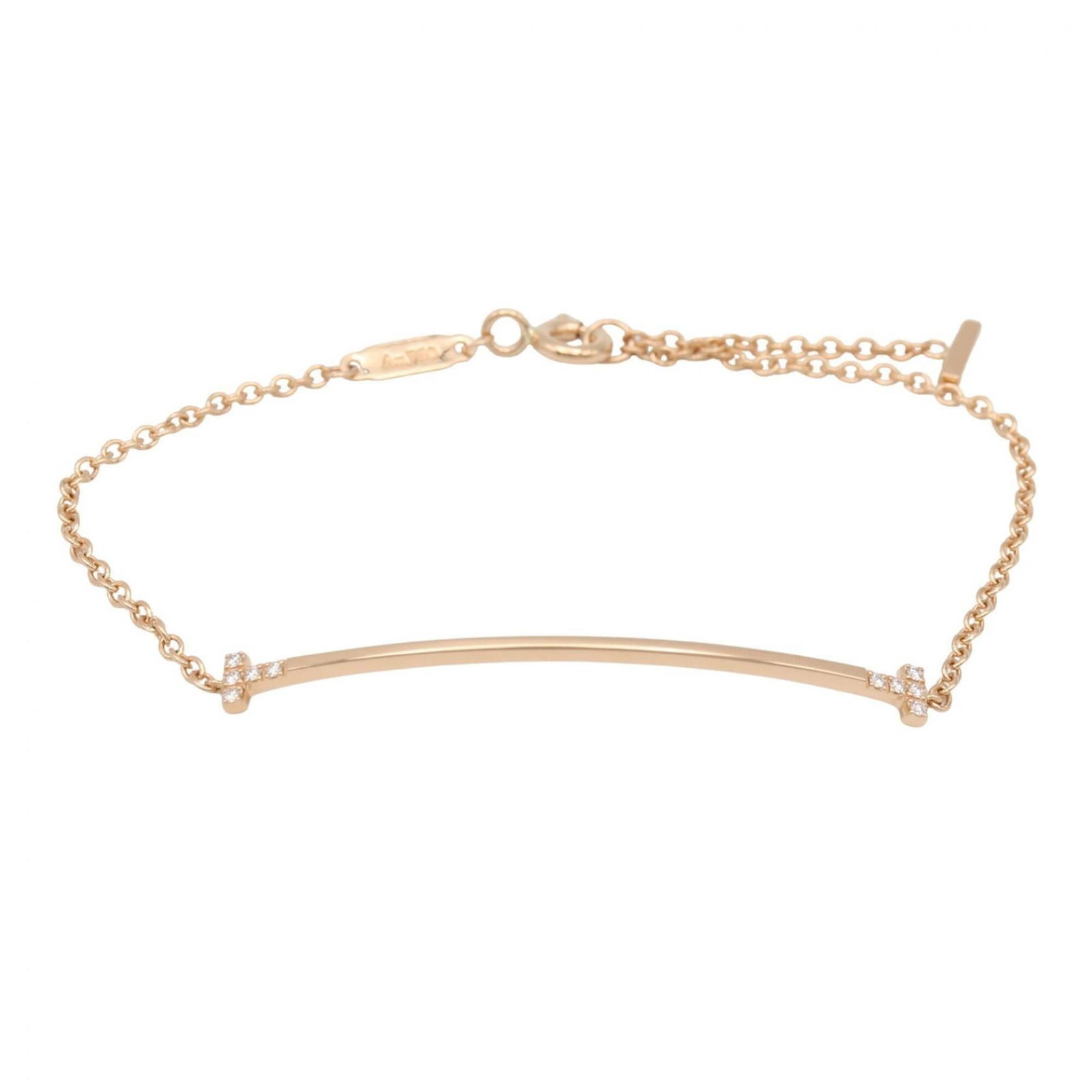 TIFFANY Charm Bracelet Pink Gold (18K): TIFFANY Charm Bracelet Pink Gold (18K) Pink gold (18K) charm bracelet from Tiffany, featuring a clear and gold design, measures 14cm in length, and is in like new condition with only the faintest
