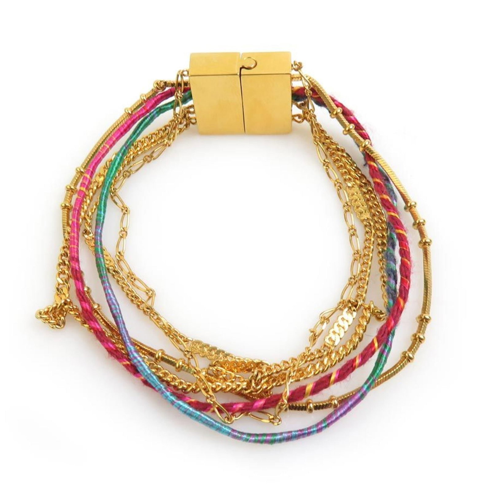 SAINT LAURENT Charm Bracelet Cotton Metal: SAINT LAURENT Charm Bracelet Cotton Metal Cotton metal and charm details make this Saint Laurent charm bracelet a stylish accessory. The blue, gold, and pink color options add a touch of elegance, whi