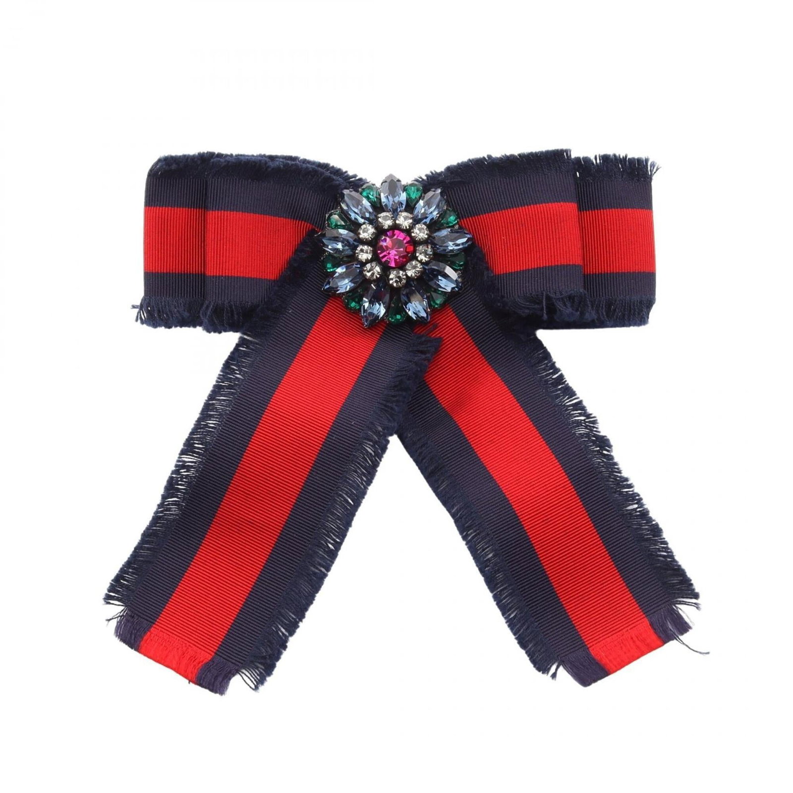 GUCCI Brooch Rhinestone: GUCCI Brooch Rhinestone The GUCCI Brooch Rhinestone is a statement piece featuring a vibrant multi-color, navy, and red rhinestone design. Its large size, measuring 145cm x 140cm, makes it a bold and 