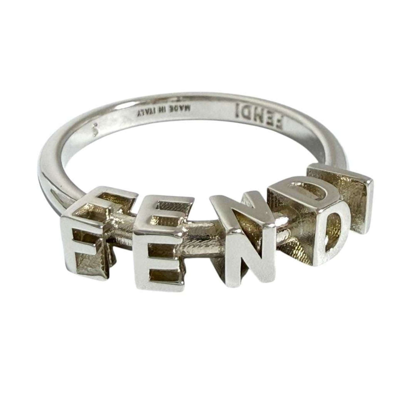 FENDI Band Ring Metal: FENDI Band Ring Metal Silver band ring from Fendi, made of metal, with a US size of 9.5. This brand new item is in its original, unused condition, including any display items still in their packaging.