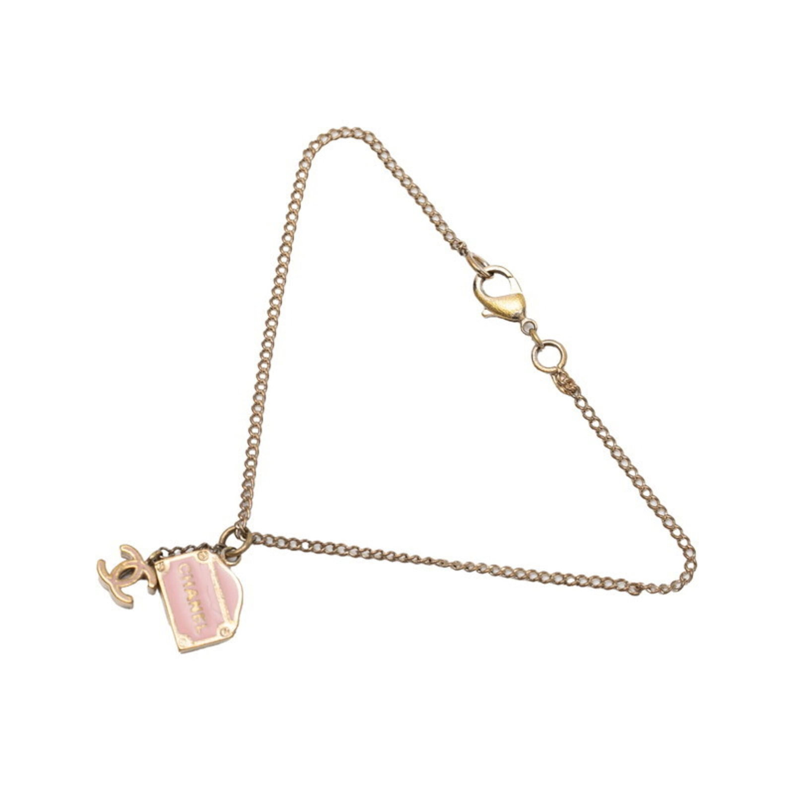 CHANEL Charm Bracelet Gold Plating: CHANEL Charm Bracelet Gold Plating Gold plating adds a touch of elegance to this 21.5cm Cambon charm bracelet, featuring a mix of gold and pink tones. The bracelet showcases visible wear, including sc
