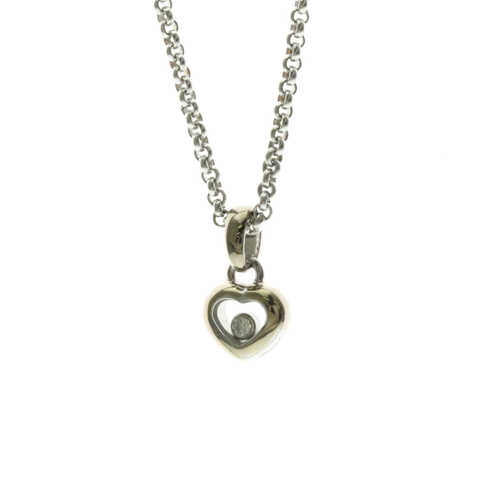 CHOPARD White Gold (18K): CHOPARD White Gold (18K) Chopard's Happy Diamond Necklace is a stunning piece of fashion jewelry featuring a 10.8g diamond pendant suspended from a 42cm white gold chain. The necklace boasts a sleek, 