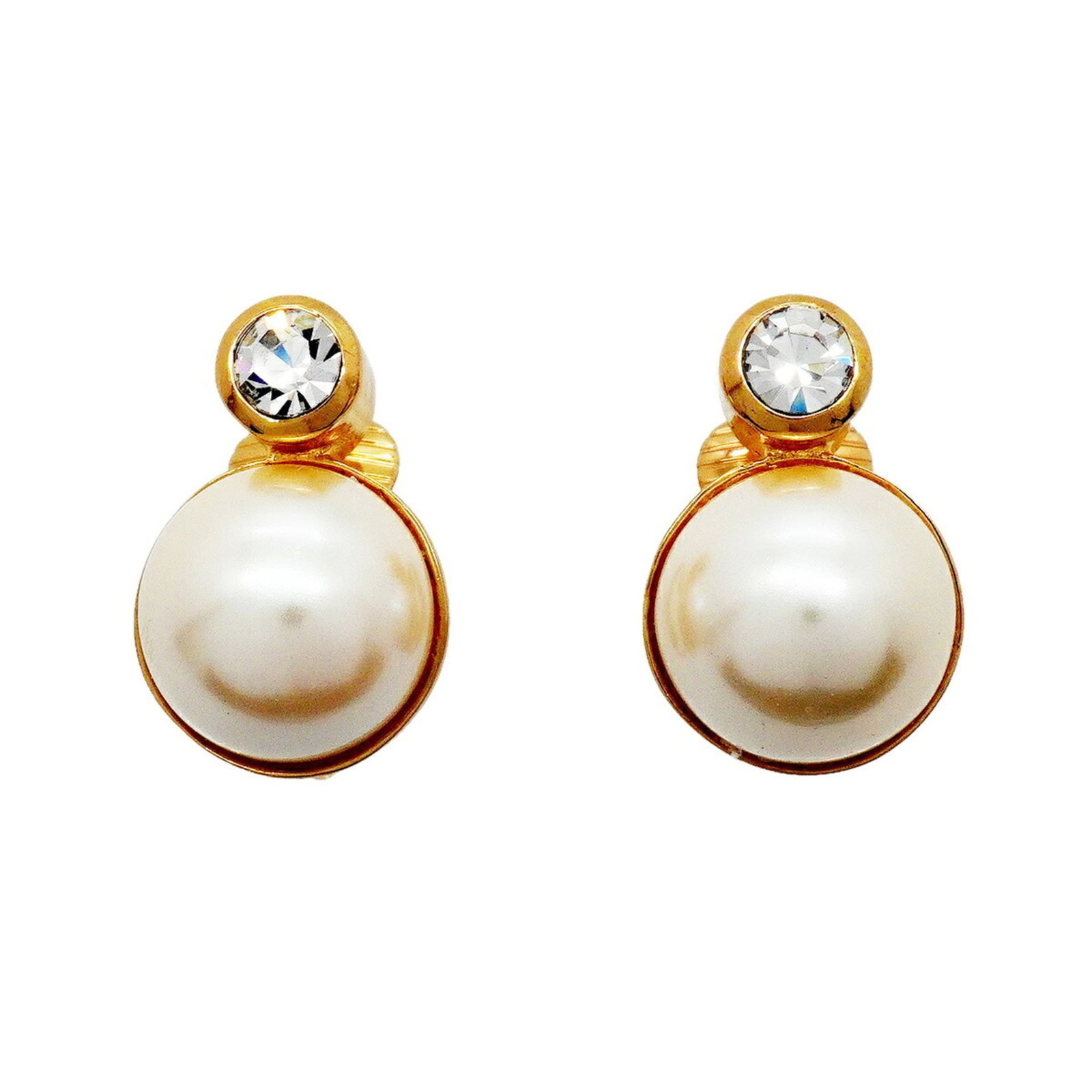 CHRISTIAN DIOR Clip Earrings Gold Plating Rhinestone (1 of 5)