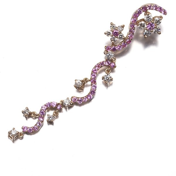 Pink Sapphire 0.60Ct Diamond 0.50Ct Flower Drop Pendant 18K 750 Rose Gold: Pink Sapphire 0.60Ct Diamond 0.50Ct Flower Drop Pendant 18K 750 Rose Gold Pink Sapphire 0.60Ct Diamond 0.50Ct Flower Drop Pendant 18K 750 Rose GoldThis exquisite 18K rose gold pendant showcases a