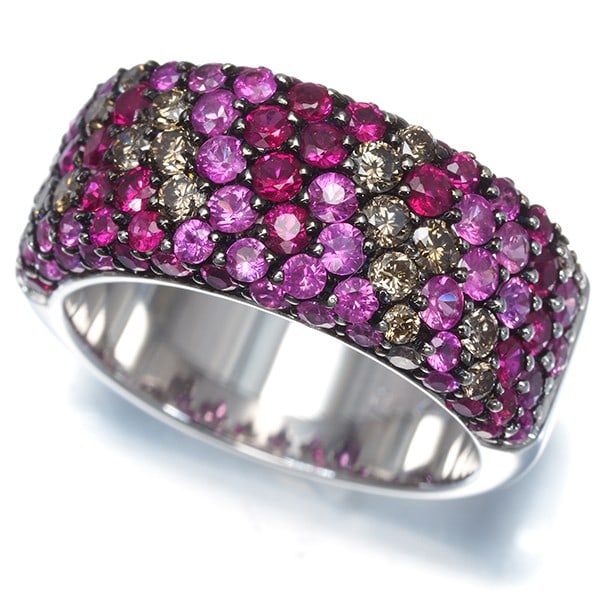 Ruby Pink Sapphire Diamond 2.70Ct Paved Ring 18K 750 White Gold (1 of 5)