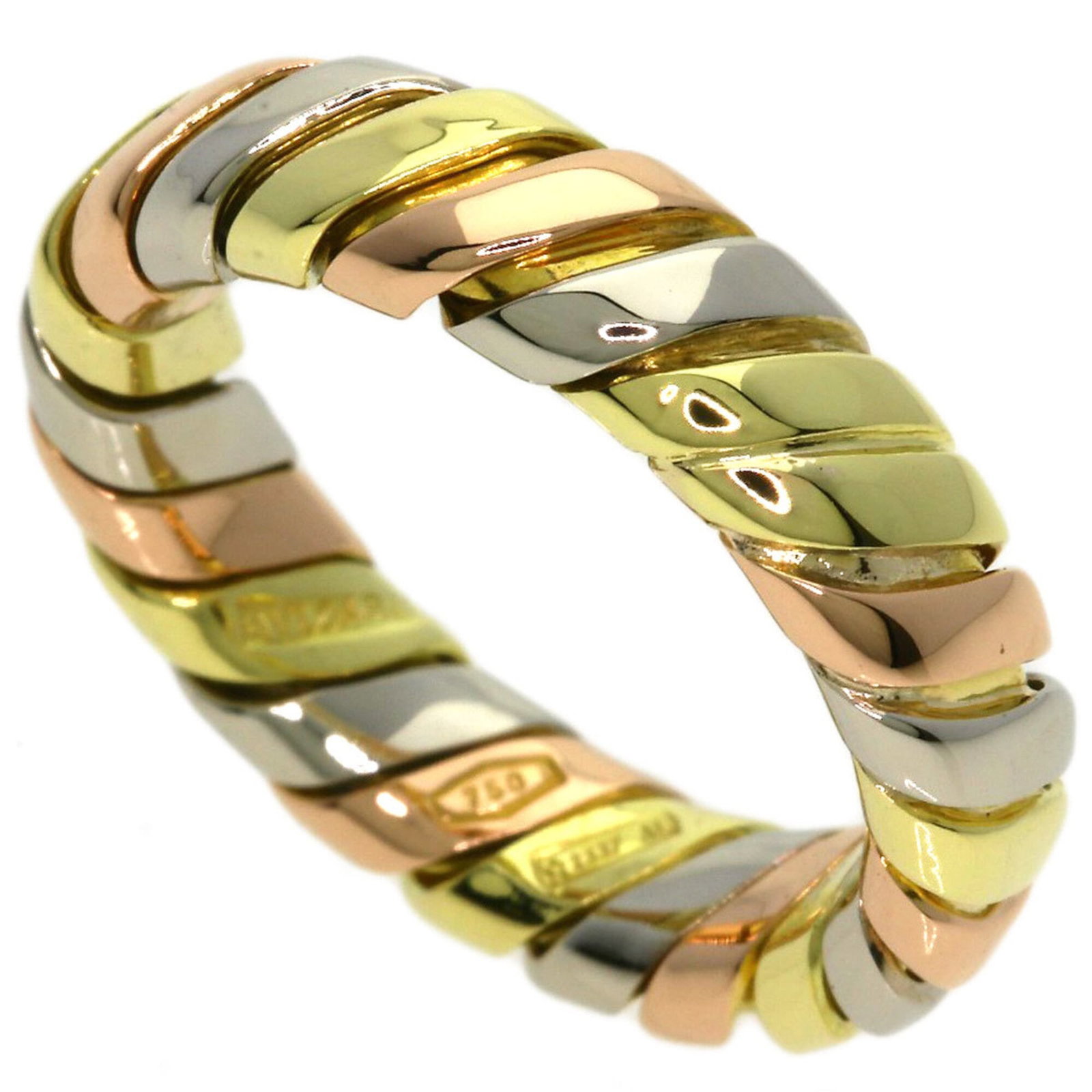 BVLGARI Band Ring White Gold (18K) Yellow Gold (18K): BVLGARI Band Ring White Gold (18K) Yellow Gold (18K) 18K white gold and 18K yellow gold band ring from Bvlgari, featuring a classic design with a mix of two precious metals. The item is in very good