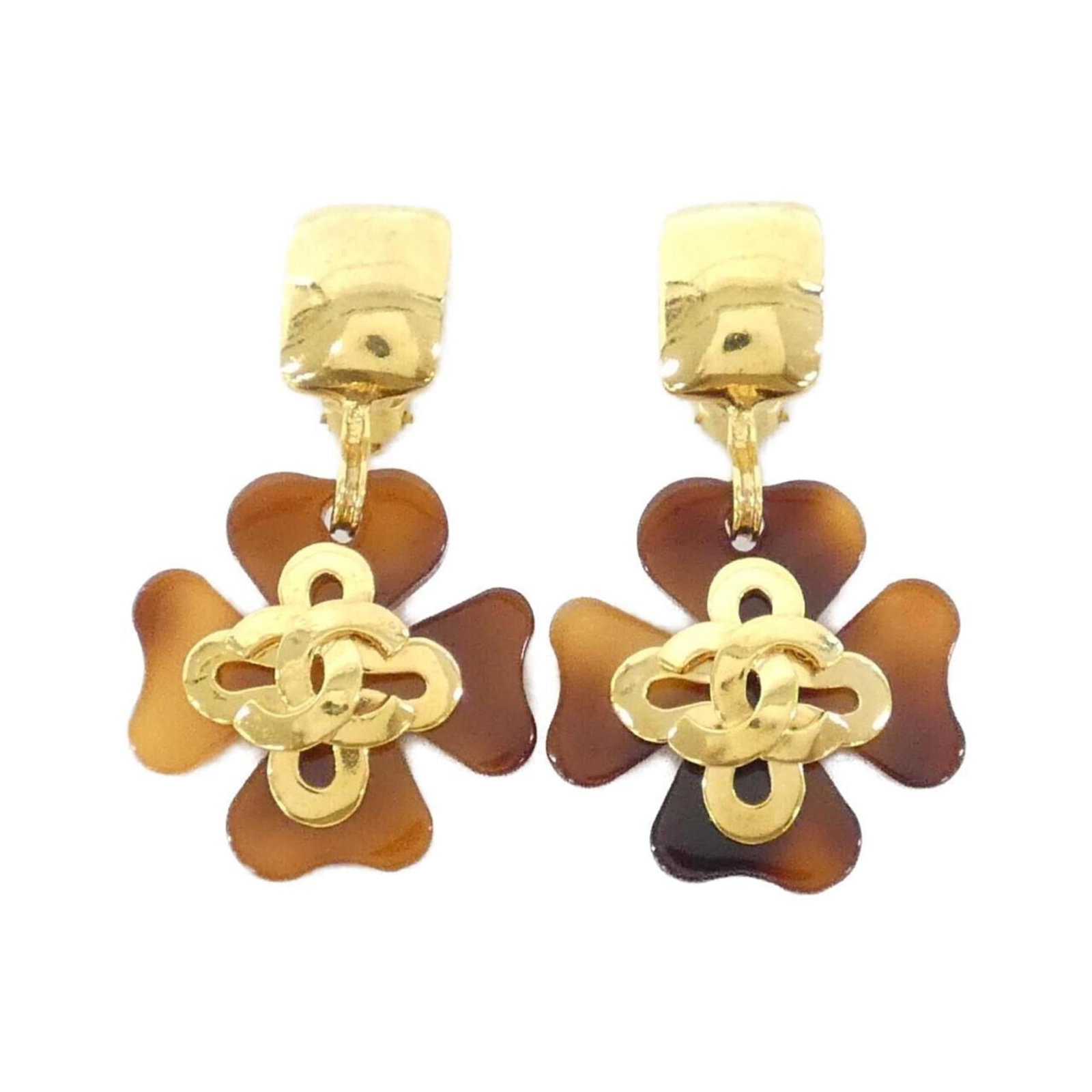 CHANEL Clip Earrings Brown Gold (1 of 5)