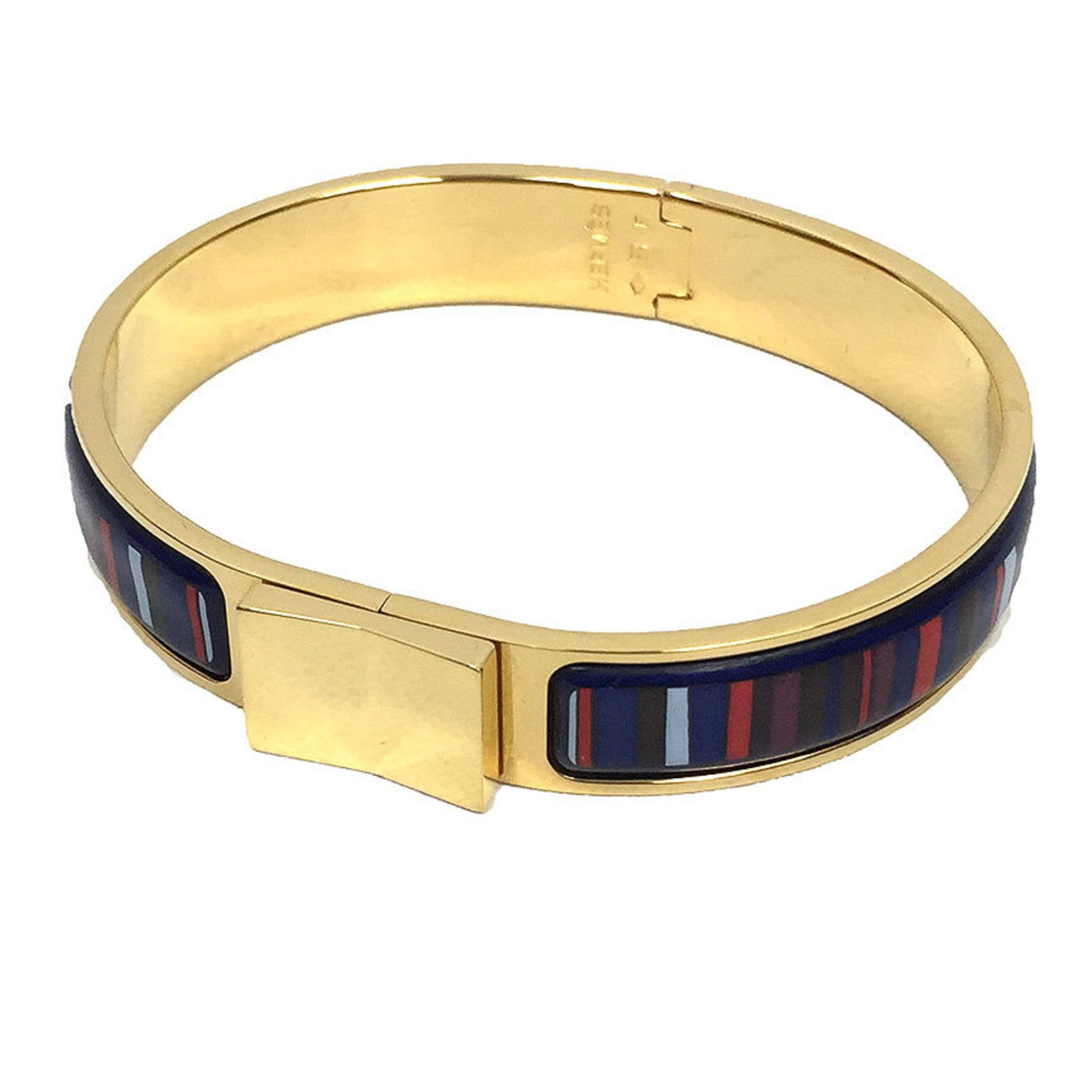 HERMES Bangle Brass Enamel: HERMES Bangle Brass Enamel Brass and enamel come together in a classic design, the Hermes Bangle is a timeless piece of jewelry. With its gold and navy color scheme, this 6cm bangle is a versatile