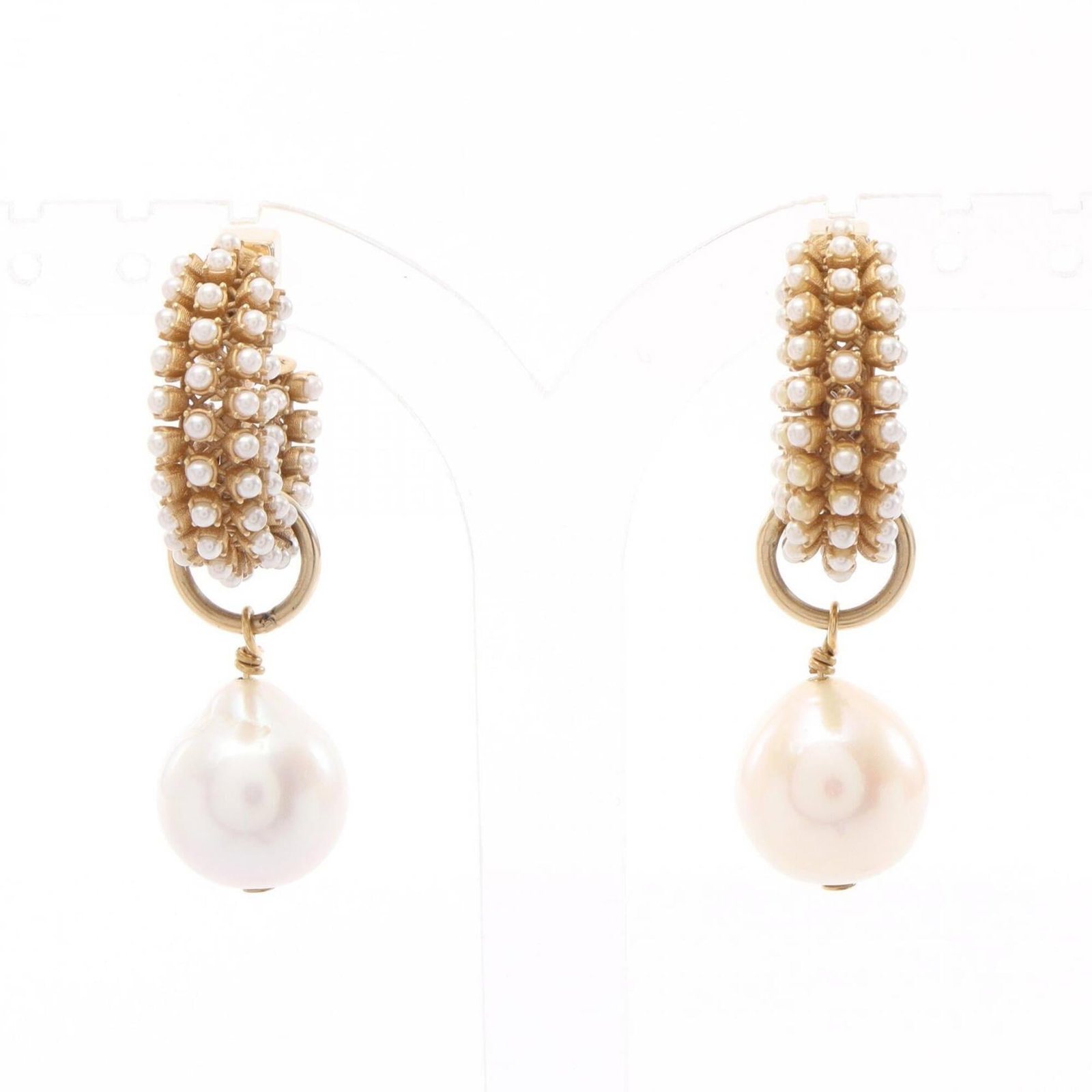 CHRISTIAN DIOR Hoop Earrings Artificial Pearl Gold Plating (1 of 8)