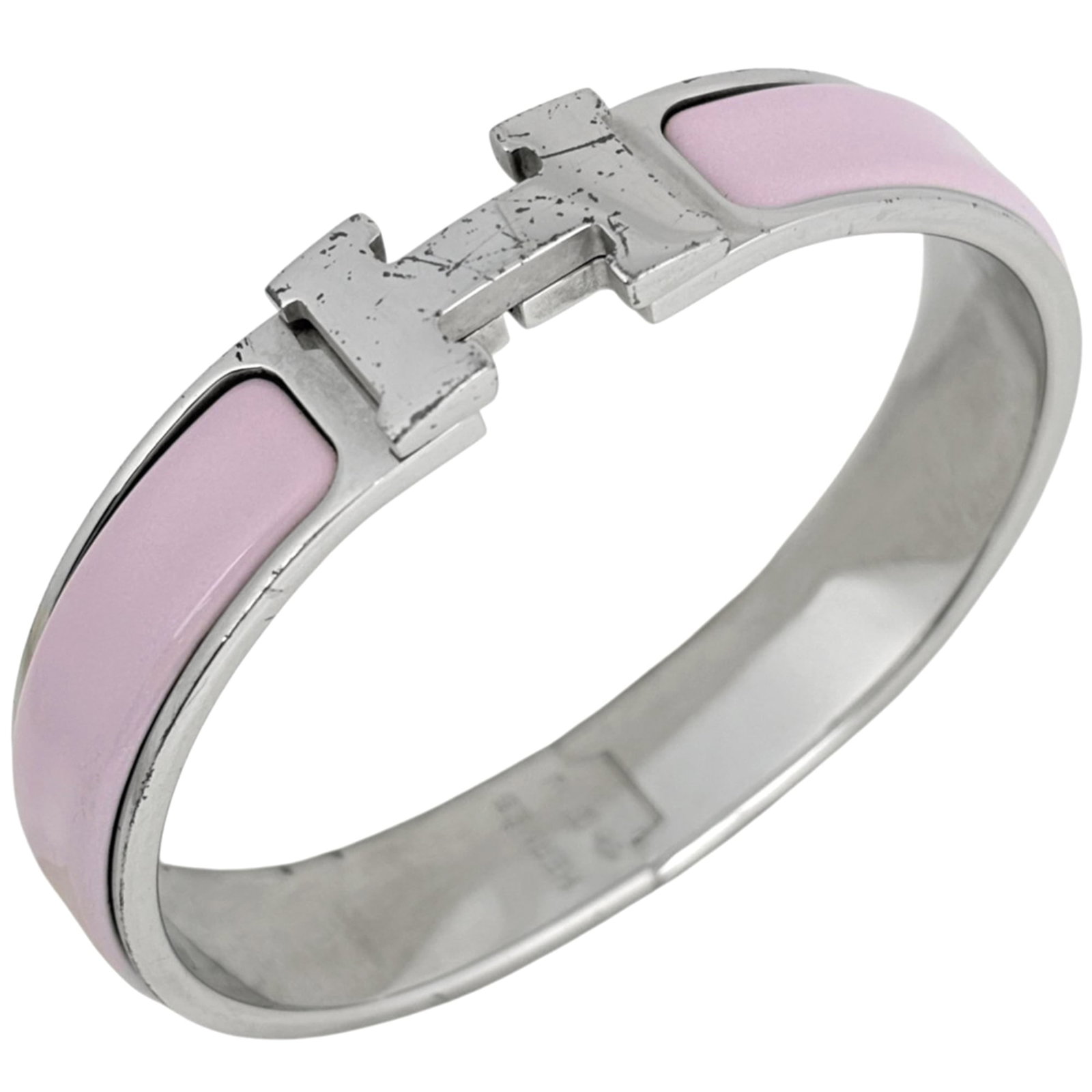 HERMES Bangle Metal: HERMES Bangle Metal Item Specifics: Brand: Hermes Type: Bangle Gender: Women Material: Metal Color: Pink, Silver Length: 16cm / 6.29'' Condition: Good Used with visible wear. Scratches, scuffs, or