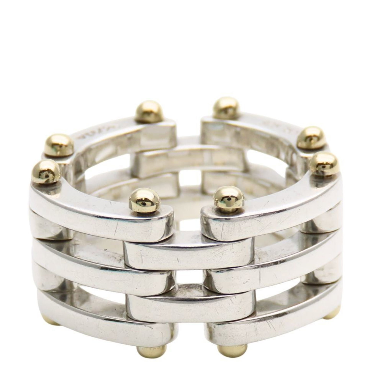 TIFFANY Band Ring Silver 925 Yellow Gold (18K): TIFFANY Band Ring Silver 925 Yellow Gold (18K) Silver 925 band ring with 18K yellow gold details, offering a touch of elegance to any outfit. This Tiffany Type band ring features a classic design