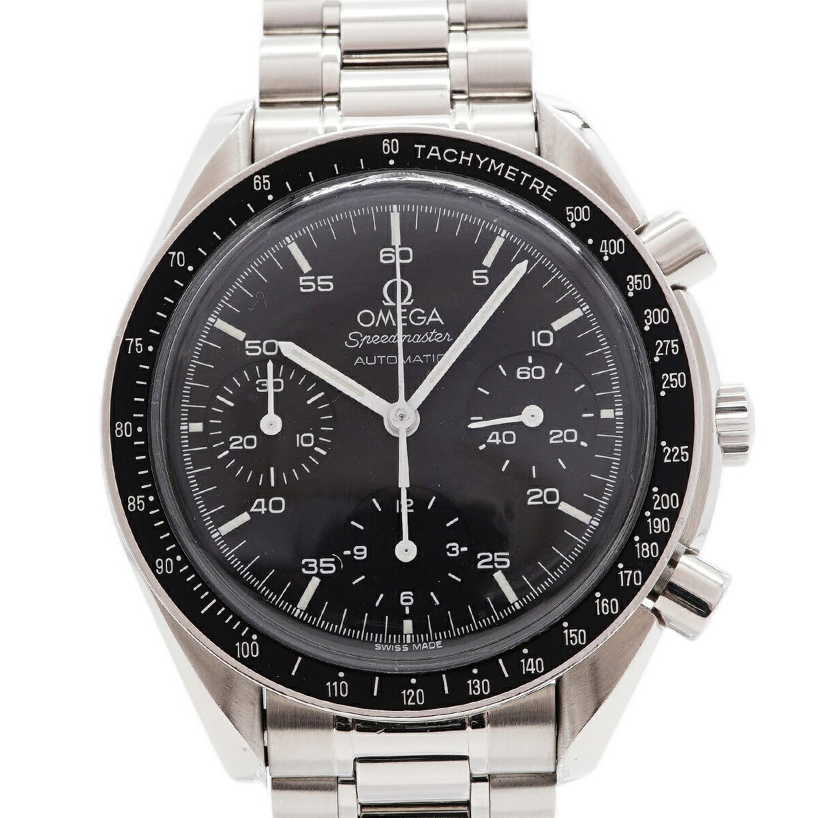 OMEGA Wristwatch Stainless Steel: OMEGA Wristwatch Stainless Steel Stainless steel band and black dial make this Omega watch a sleek and timeless accessory. With its 39mm case and self-winding automatic movement, it's a reliable timep