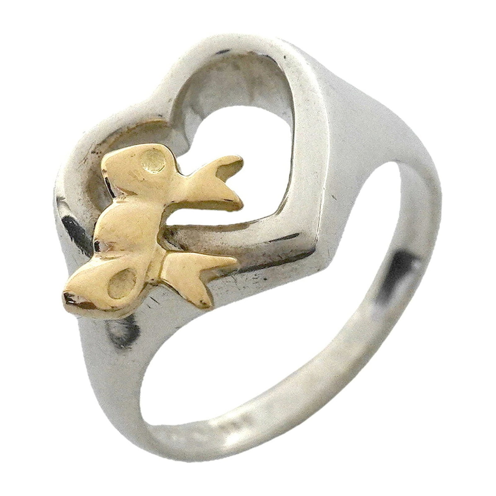 TIFFANY Band Ring Silver 925 Yellow Gold (18K): TIFFANY Band Ring Silver 925 Yellow Gold (18K) Silver 925 and 18K yellow gold band ring from Tiffany, a classic design featuring a subtle yellow gold accent. The ring shows visible wear, including