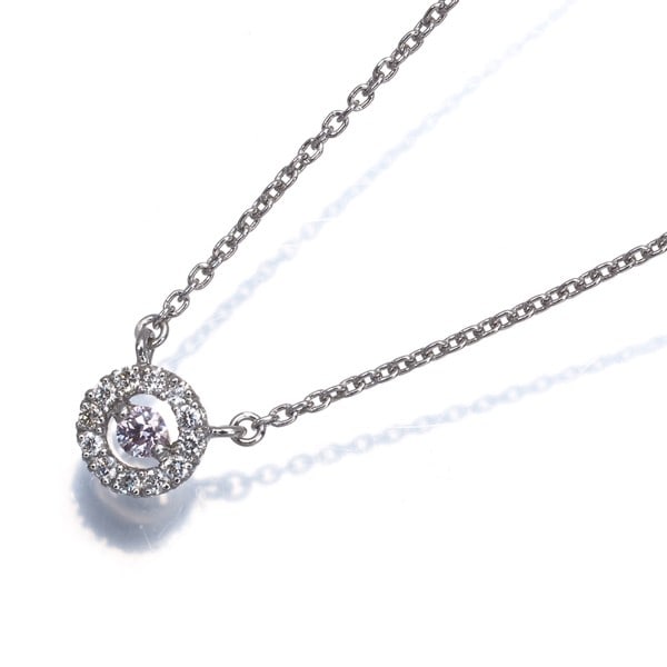Star Jewelry Necklace Pink & Clear Diamond 0.04Ct/0.05Ct Circle Pt 950 (1 of 5)