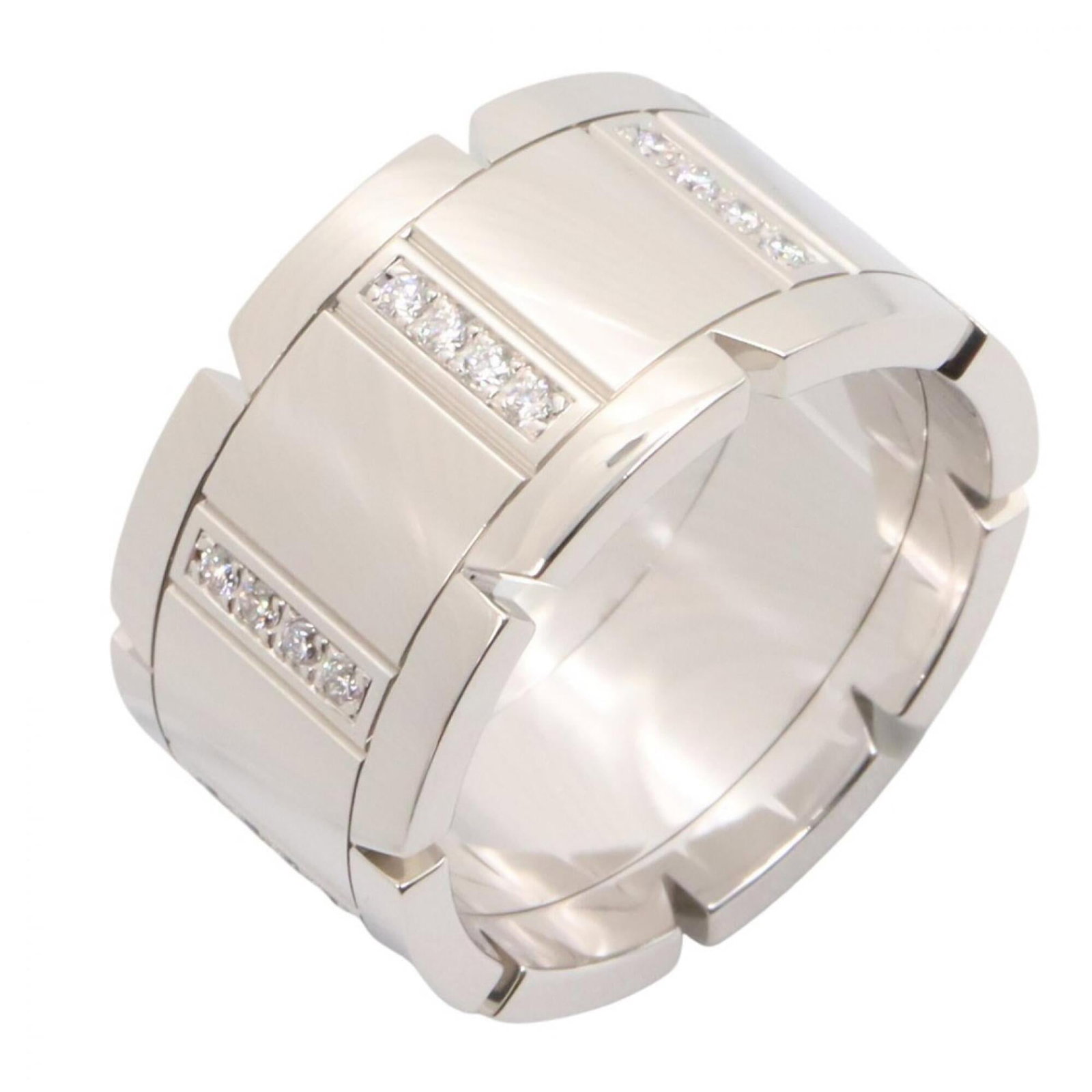 CARTIER Band Ring White Gold (18K): CARTIER Band Ring White Gold (18K) Cartier Band Ring White Gold (18K) is a beautiful, gently used piece featuring a clear, silver-toned white gold band with a diamond stone. The ring is in very good c