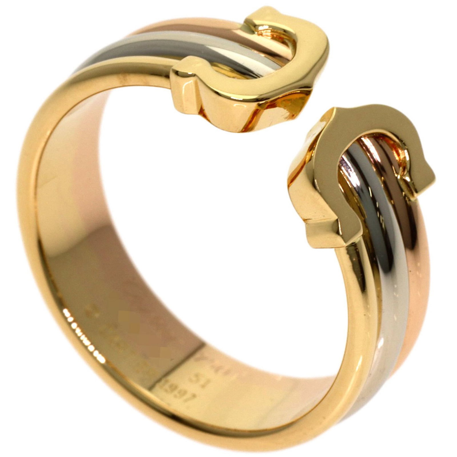CARTIER Band Ring Pink Gold (18K) White Gold (18K) Yellow Gold (18K): CARTIER Band Ring Pink Gold (18K) White Gold (18K) Yellow Gold (18K) Pink gold, white gold, and yellow gold come together in this elegant Cartier band ring, available in 18K. The ring features a class