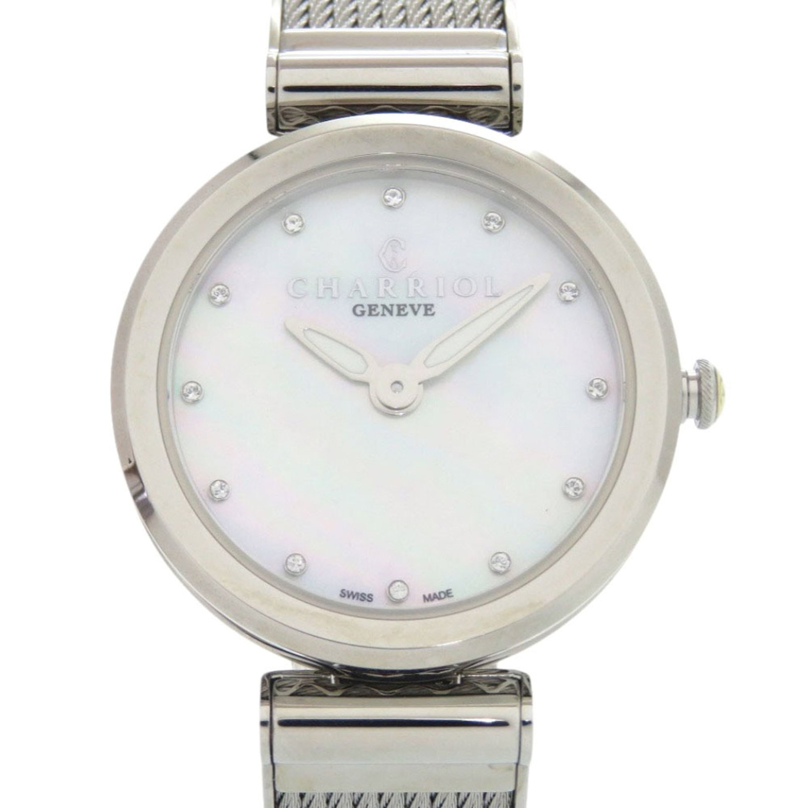 CHARRIOL Wristwatch Stainless Steel: CHARRIOL Wristwatch Stainless Steel Stainless steel case and band add a sleek touch to this Charriol wristwatch, featuring a white shell dial and quartz movement. The 32mm case size and 16.5cm band le