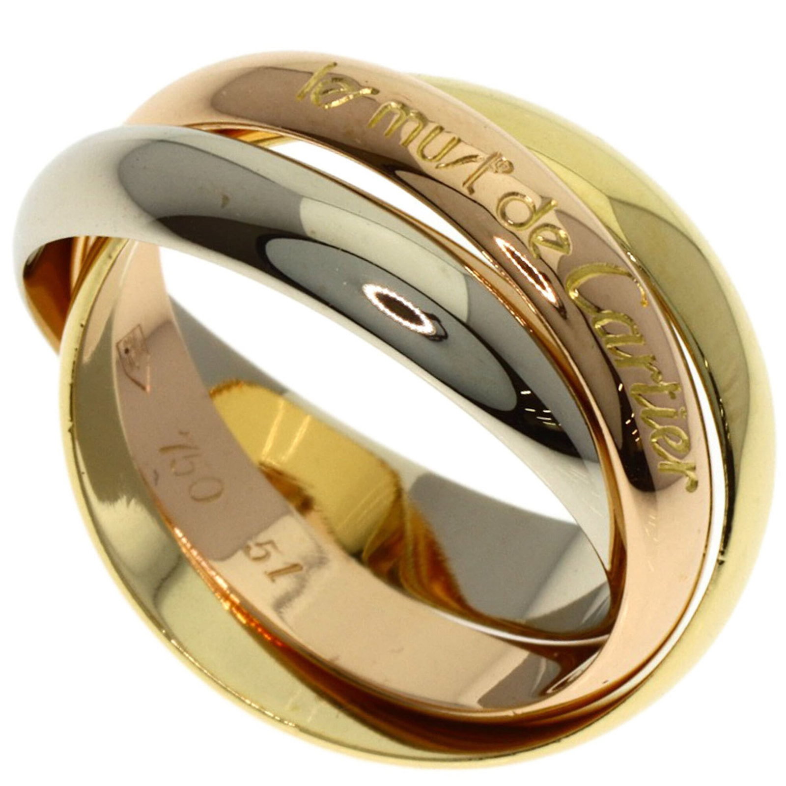 CARTIER Band Ring Pink Gold (18K) White Gold (18K) Yellow Gold (18K): CARTIER Band Ring Pink Gold (18K) White Gold (18K) Yellow Gold (18K) Pink gold, white gold, and yellow gold come together in this elegant Cartier band ring, available in 18K. The ring features a