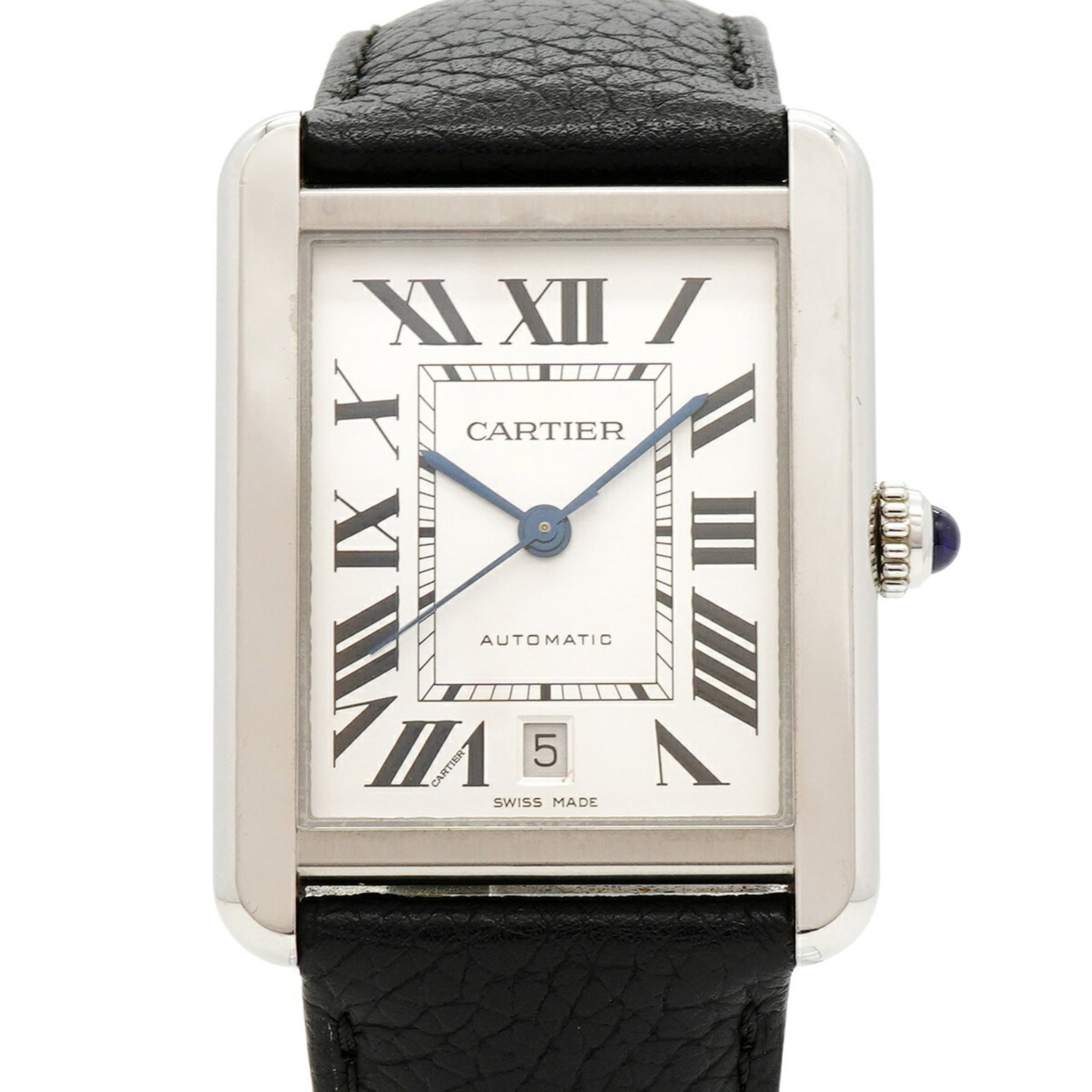 CARTIER Wristwatch Leather: CARTIER Wristwatch Leather Cartier Wristwatch Leather is a silver self-winding automatic wristwatch with a 31mm case diameter, featuring a leather band and silver dial. The watch has visible wear,