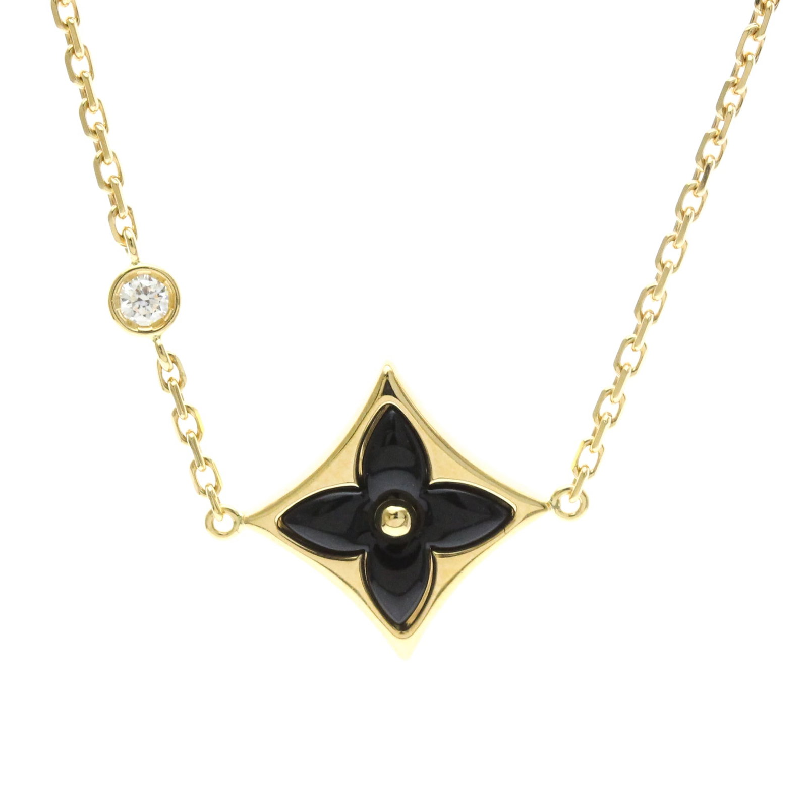 LOUIS VUITTON Charm Bracelet Yellow Gold (18K): LOUIS VUITTON Charm Bracelet Yellow Gold (18K) Yellow gold (18K) charm bracelet from Louis Vuitton, featuring the iconic Brassle Star Blossom design, adorned with a 1P diamond and onyx stone. This 14.