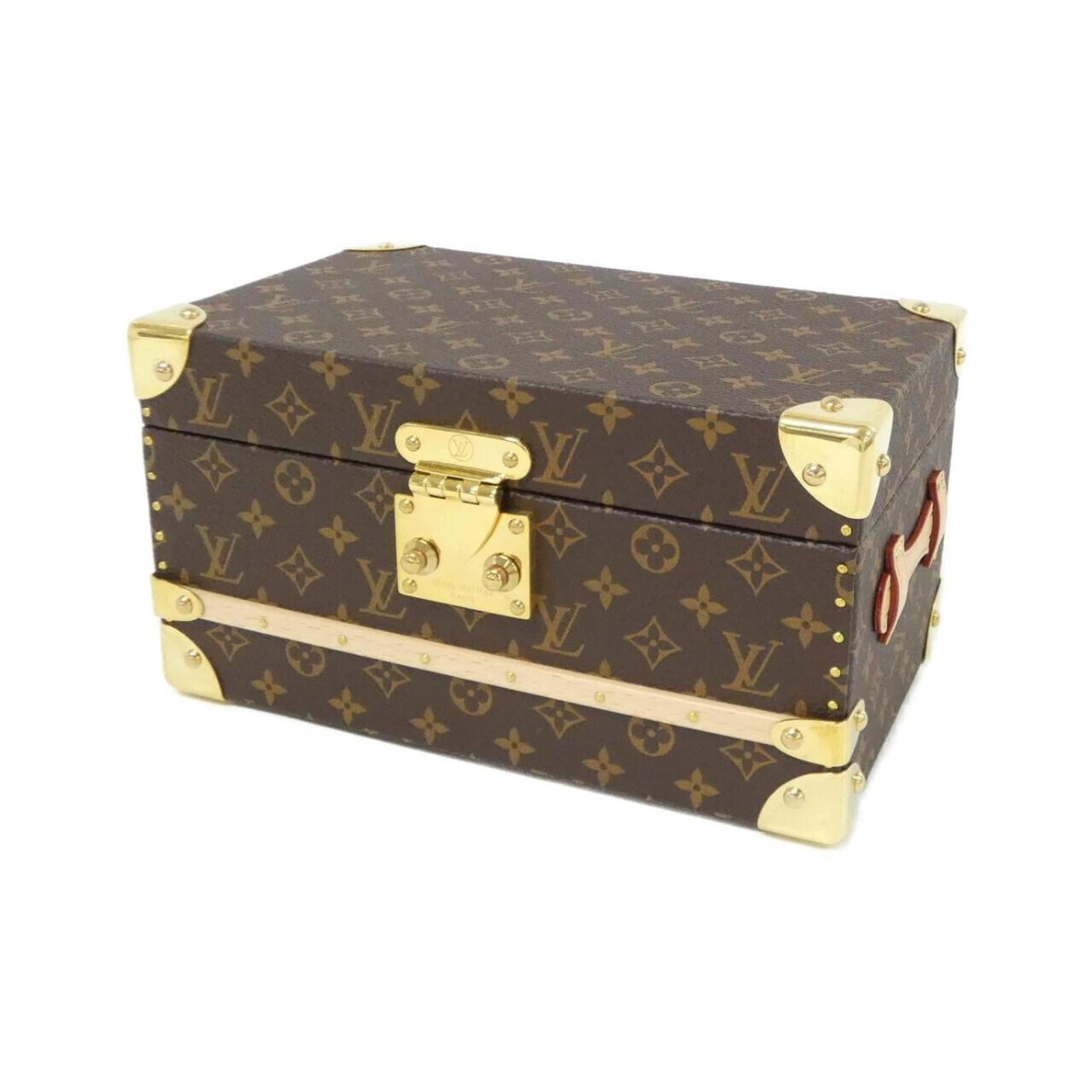 LOUIS VUITTON Jewelry Case Coated Canvas: LOUIS VUITTON Jewelry Case Coated Canvas Coated canvas construction adds a touch of luxury to this Louis Vuitton jewelry case, featuring a timeless maroon color that complements any setting.