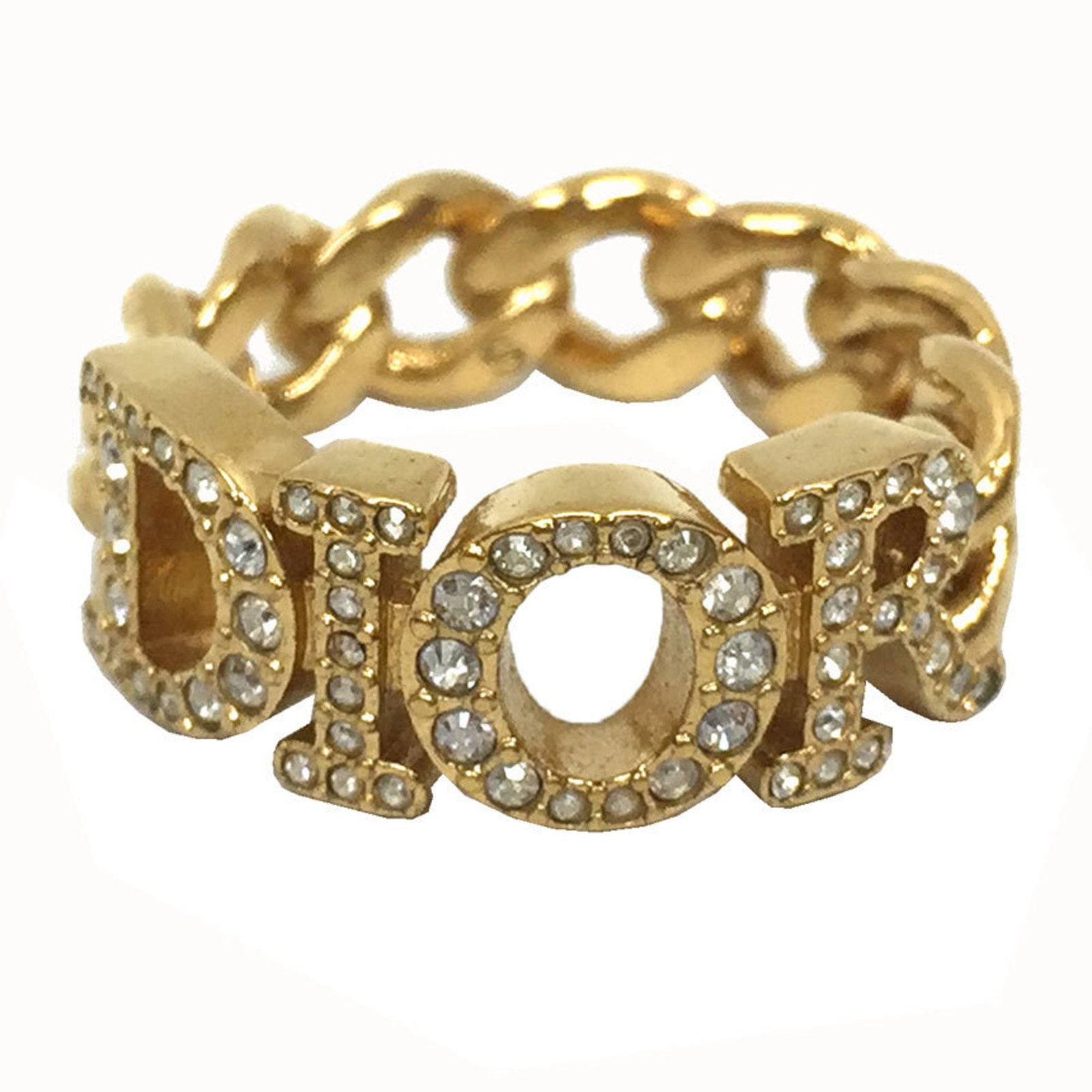 CHRISTIAN DIOR Band Ring Metal: CHRISTIAN DIOR Band Ring Metal Gently used Christian Dior band ring in gold and white metal, featuring a crystal stone. This metal band ring is made in Germany and comes with a box and dust bag. The