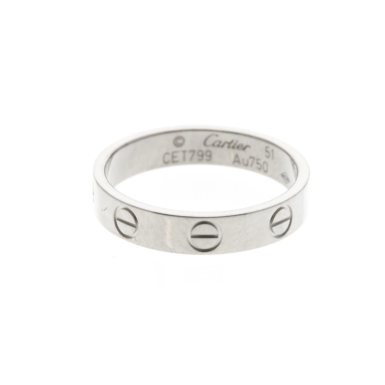 CARTIER Band Ring White Gold (18K): CARTIER Band Ring White Gold (18K) The Cartier Mini Love Ring Band Ring in White Gold (18K) is a stylish and elegant accessory. This 18K white gold band ring features a slender 3.7mm width and weighs 