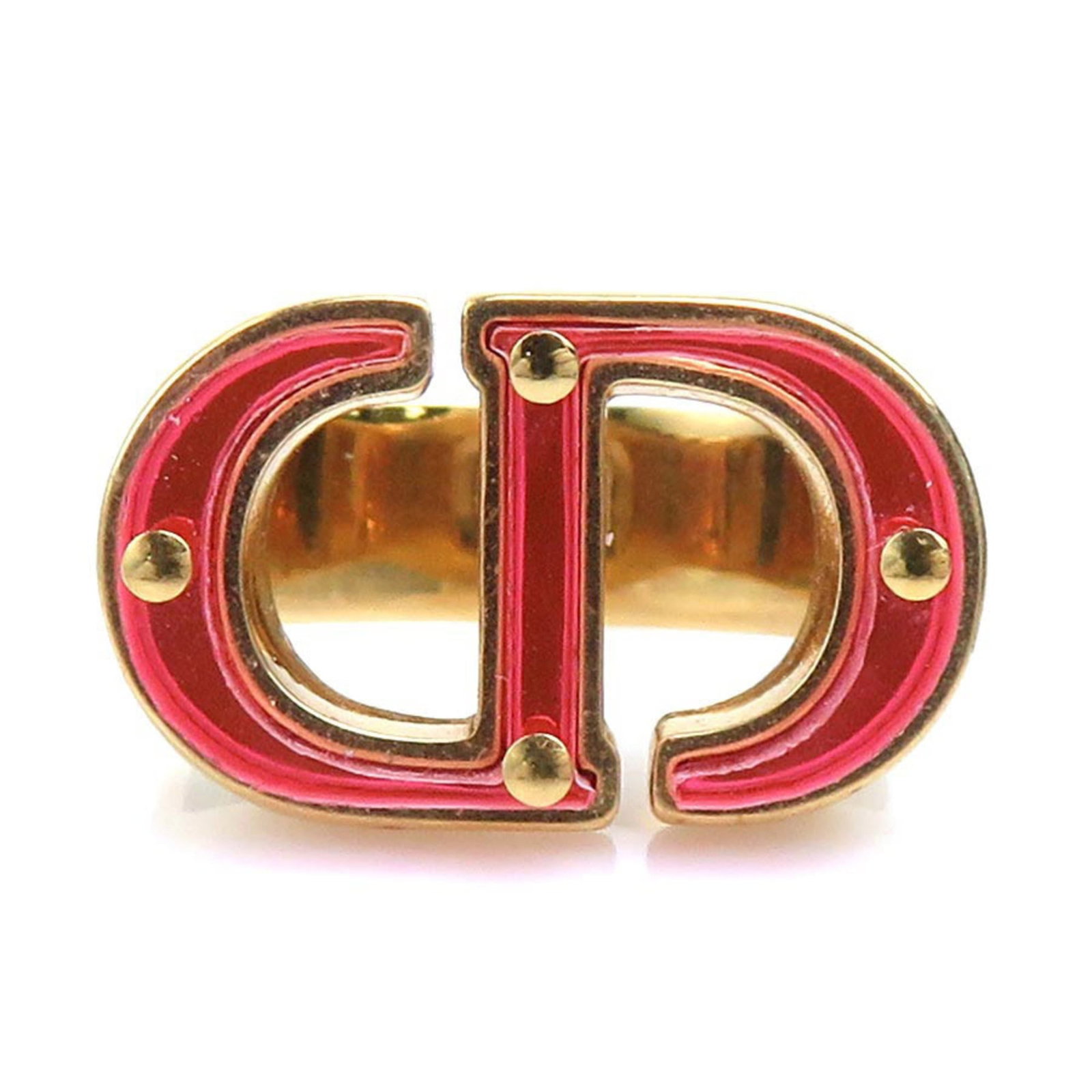 CHRISTIAN DIOR Band Ring Metal: CHRISTIAN DIOR Band Ring Metal Gold and pink band ring from Christian Dior featuring metal material, available in US size 6. The ring bears visible scratches and scuffs, but remains fully functional