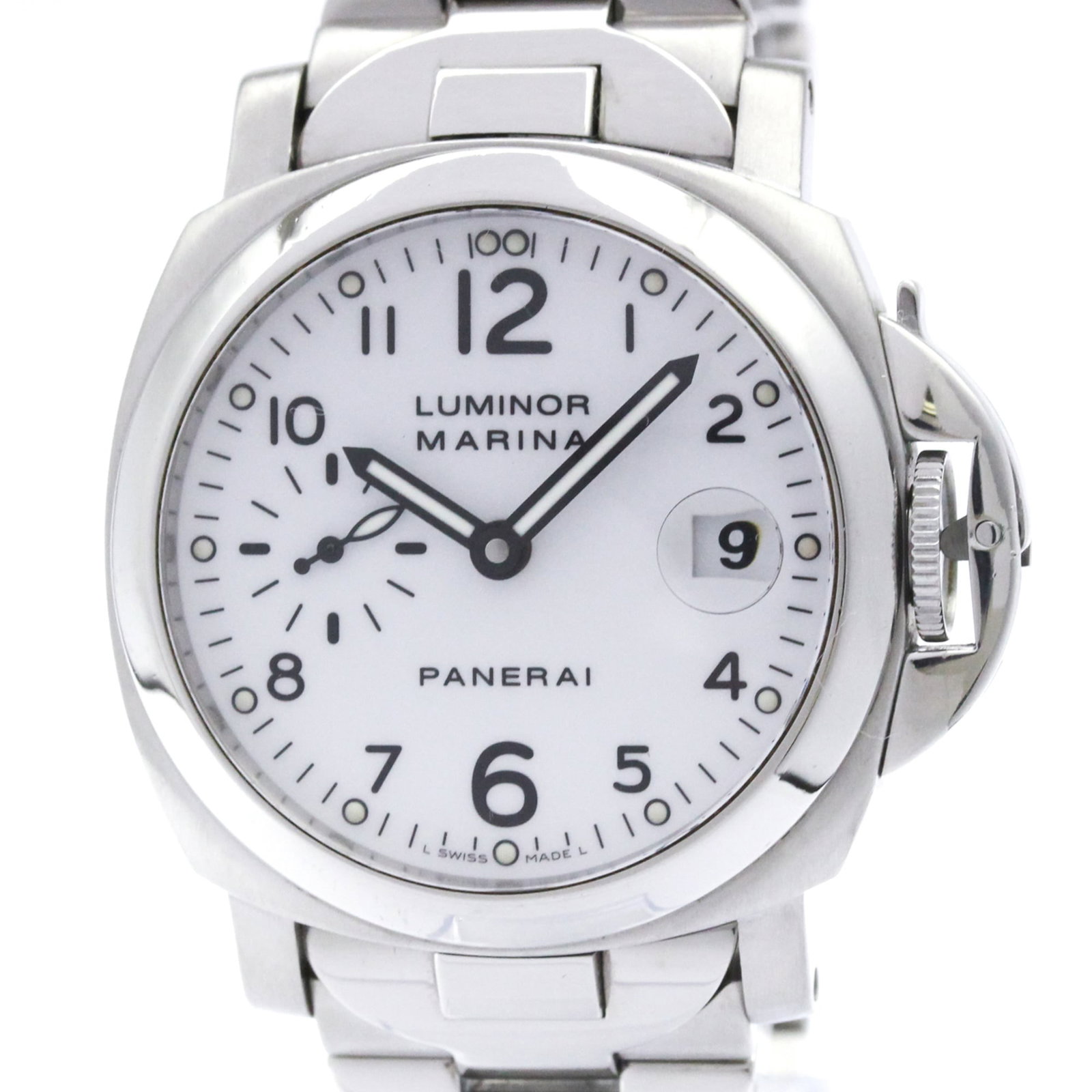 PANERAI Wristwatch Stainless Steel: PANERAI Wristwatch Stainless Steel Stainless steel case and band add a sleek, sporty touch to this PAM00051 Luminor watch, featuring a white dial and self-winding automatic movement. Limited to 600 pi