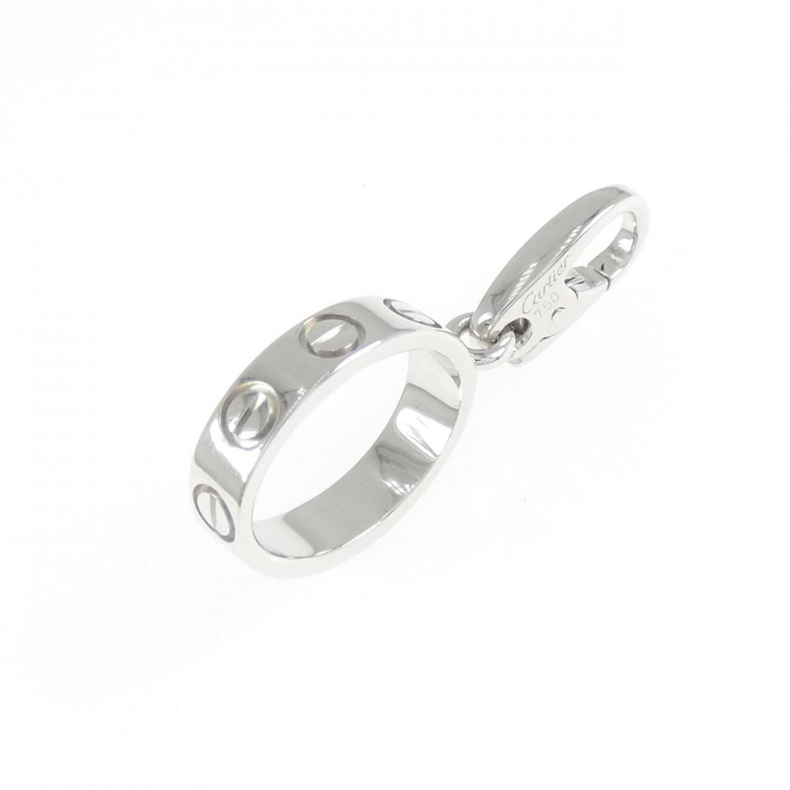 CARTIER Necklace Charm White Gold (18K): CARTIER Necklace Charm White Gold (18K) The Cartier Necklace Charm White Gold (18K) is a delicate 18K white gold charm, measuring 25.80mm x 3.30mm. This gently used necklace charm features minor