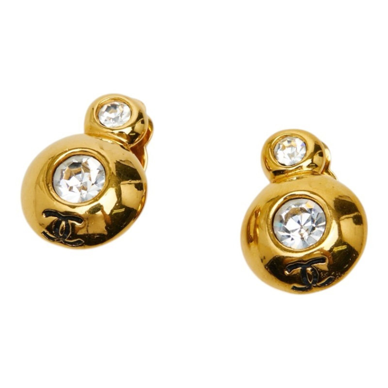 CHANEL Clip Earrings Gold Plating: CHANEL Clip Earrings Gold Plating Gold plating adds a touch of luxury to these classic CHANEL clip earrings, now available at a fraction of the original price. With visible wear and minor scratches, t