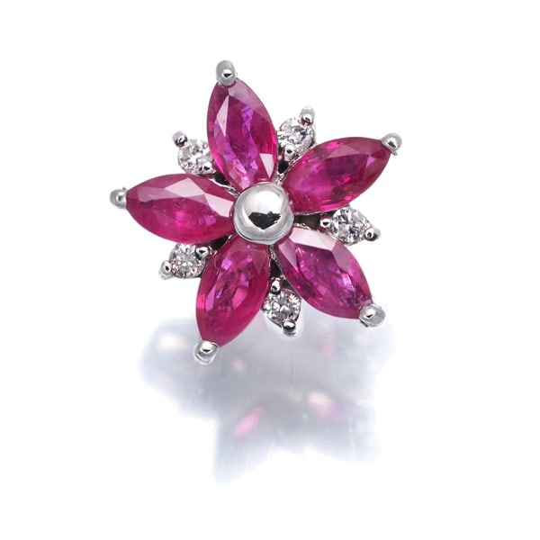 Ruby 1.41Ct Diamond 0.10Ct Flower Pendant 18K 750 White Gold: Ruby 1.41Ct Diamond 0.10Ct Flower Pendant 18K 750 White Gold The 1.41ct Ruby Flower Pendant in 18K White Gold is a stunning piece featuring a natural ruby surrounded by a delicate flower design. The p