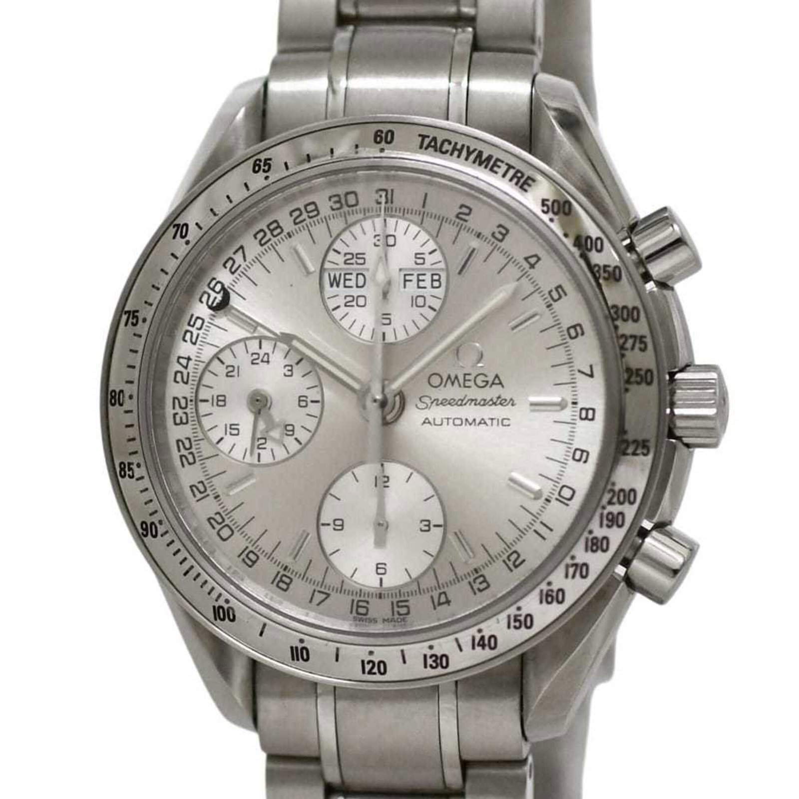 OMEGA Wristwatch Stainless Steel: OMEGA Wristwatch Stainless Steel Omega Wristwatch Stainless Steel - A Timeless Classic. This Swiss-made Omega wristwatch boasts a sleek stainless steel case and band, featuring a white dial and