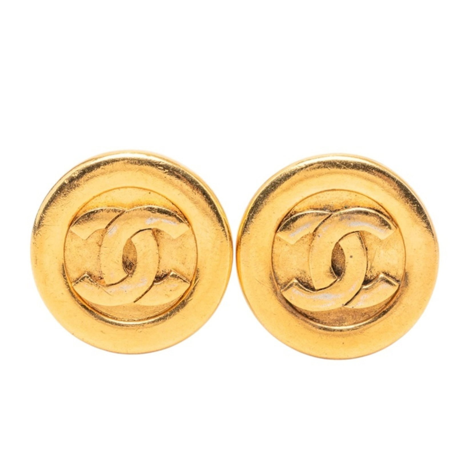 CHANEL Clip Earrings Gold: CHANEL Clip Earrings Gold Gold Clip Earrings by CHANEL, featuring a sleek and timeless design with a subtle clip-on back. These earrings showcase a beautiful gold finish with visible wear, including