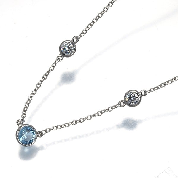 Tiffany&Co. Necklace Aquamarine Diamond Color By The Yard 950 Platinum: Tiffany&Co. Necklace Aquamarine Diamond Color By The Yard 950 Platinum Tiffany&Co.'s Color By The Yard 950 Platinum necklace showcases a stunning aquamarine and diamond combination, set in 950 platinu