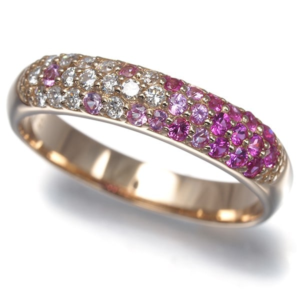 Ponte Vecchio Ring Pink Sapphire 0.28Ct Diamond 0.16Ct Paved 18K Rg: Ponte Vecchio Ring Pink Sapphire 0.28Ct Diamond 0.16Ct Paved 18K Rg 18k rose gold ring features a stunning pink sapphire, paired with a 0.28ct total weight of diamonds, and a 0.16ct total weight of pa