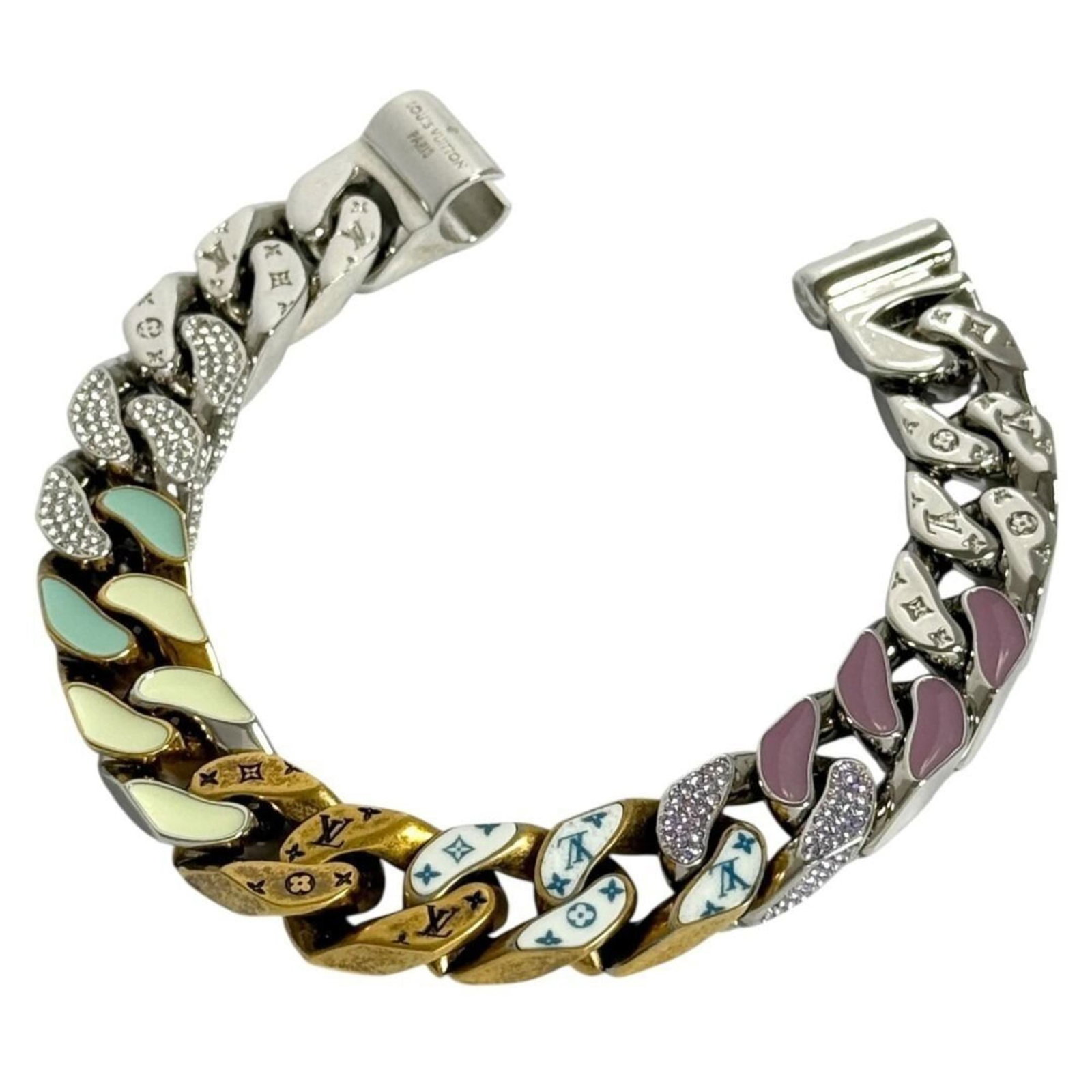 LOUIS VUITTON Charm Bracelet Metal Rhinestone: LOUIS VUITTON Charm Bracelet Metal Rhinestone Metal Rhinestone Charm Bracelet from Louis Vuitton, 19cm / 7.48'' in length, made from metal and adorned with rhinestones, bears a signature. This charm