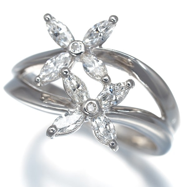 Diamond 0.50Ct Marquise-Cut Flower Ring 900 Platinum: Diamond 0.50Ct Marquise-Cut Flower Ring 900 Platinum 900 Platinum diamond flower ring featuring a 0.50ct marquise-cut diamond, set in a delicate platinum band with a 14.0mm wide shank and a 2.4mm
