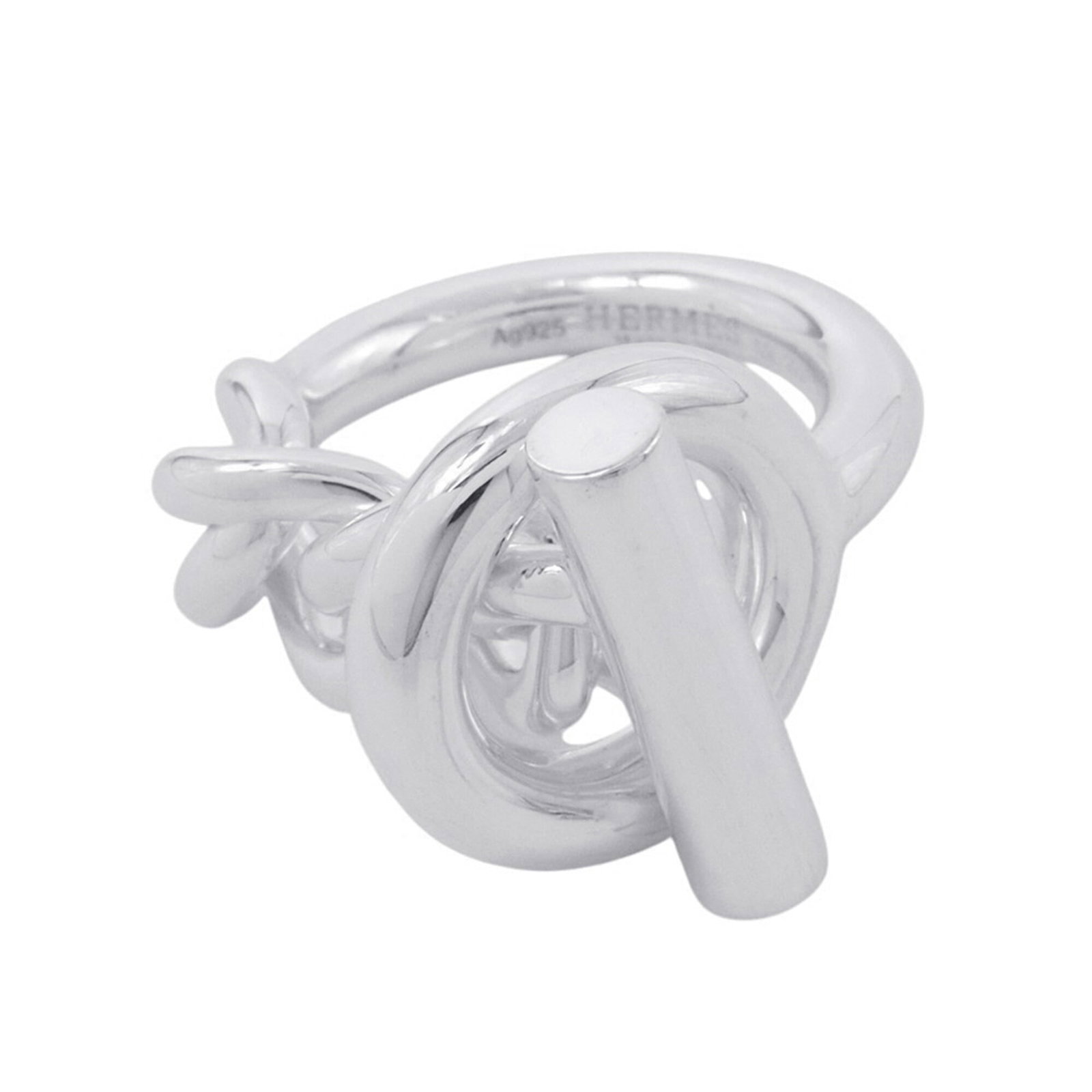 HERMES Band Ring Silver 925: HERMES Band Ring Silver 925 Silver 925 band ring from Hermes, made in Italy, features a sleek and modern design. This like new used ring boasts excellent condition with no visible wear, and its silver