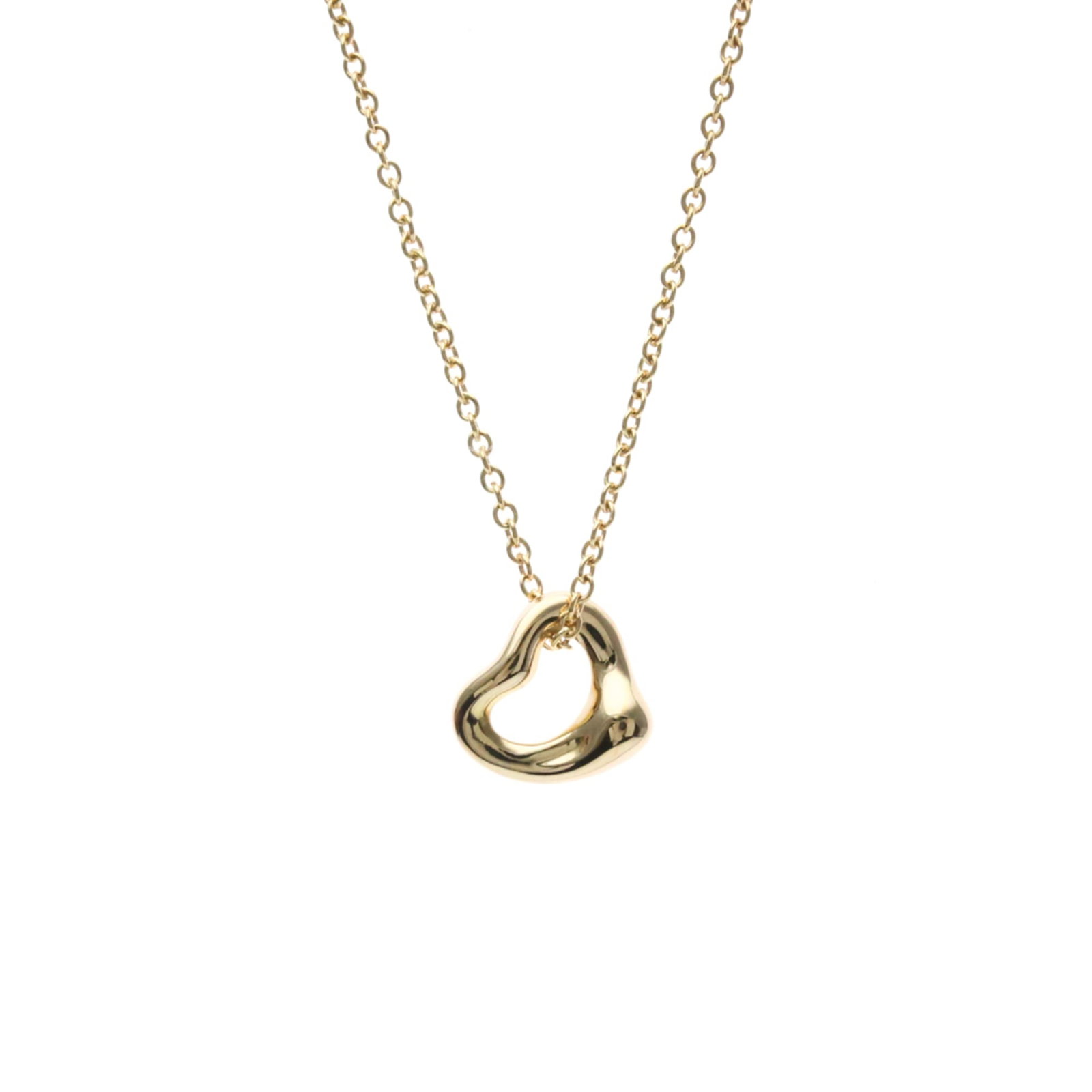 TIFFANY Pink Gold (18K): TIFFANY Pink Gold (18K) Pink gold (18K) pendant necklace with an open heart design, featuring a 7mm x 7mm pink gold pendant, set in a 40.5 cm chain. This gently used necklace showcases a subtle pink