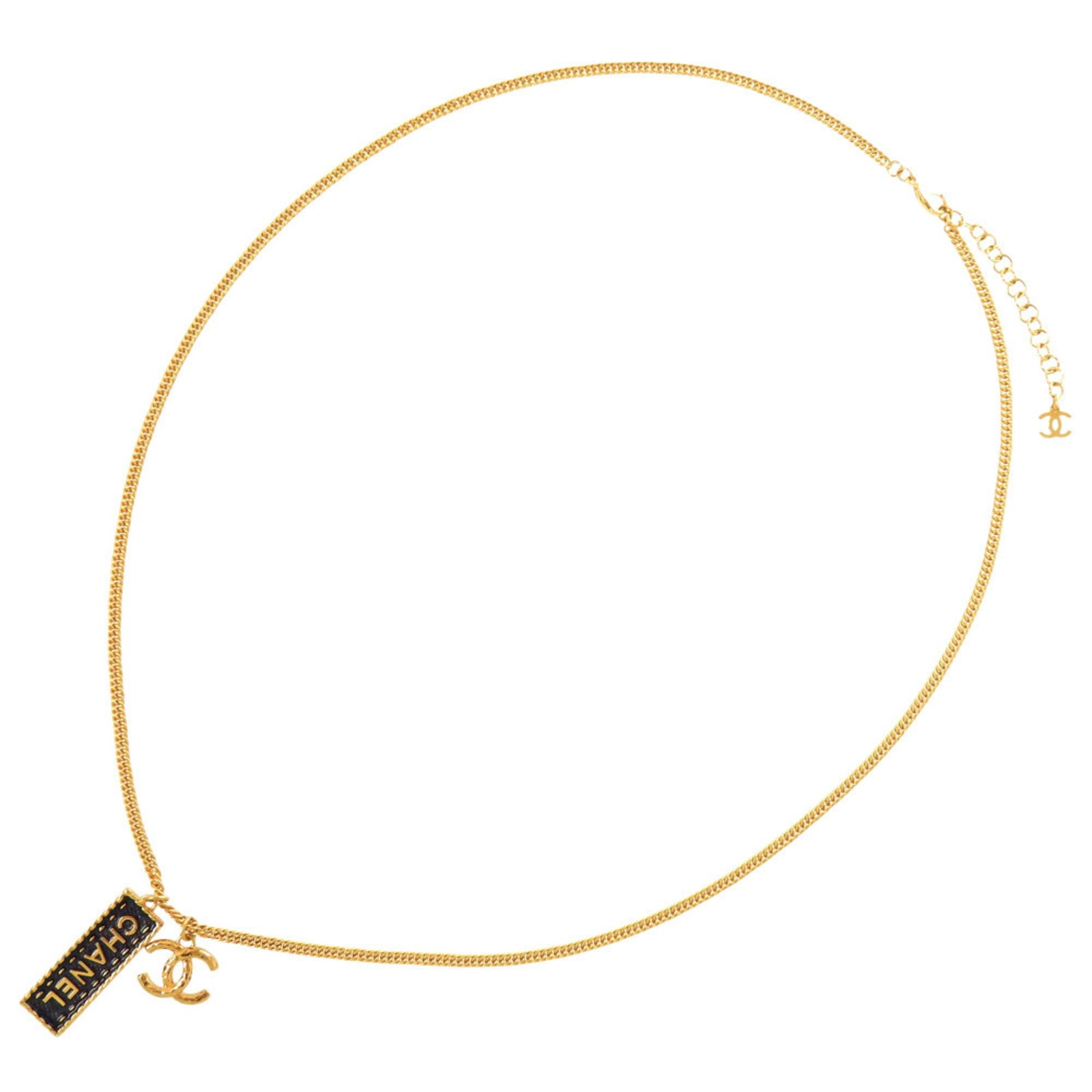 CHANEL Enamel Metal: CHANEL Enamel Metal Enamel metal necklace from CHANEL, crafted in Italy, features a gold finish and adjustable neck circumference. This like-new necklace shows minimal signs of wear, with only faint