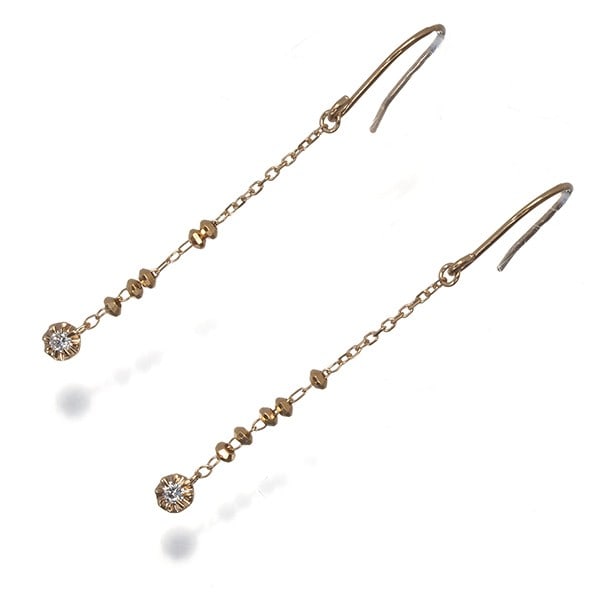 Vendome Earrings Diamond Hook Drop 18K 750 Yellow Gold: Vendome Earrings Diamond Hook Drop 18K 750 Yellow Gold 18K yellow gold earrings feature a natural diamond set in a hook/drop design, with a total length of 38.2mm and a carat weight of unmarked