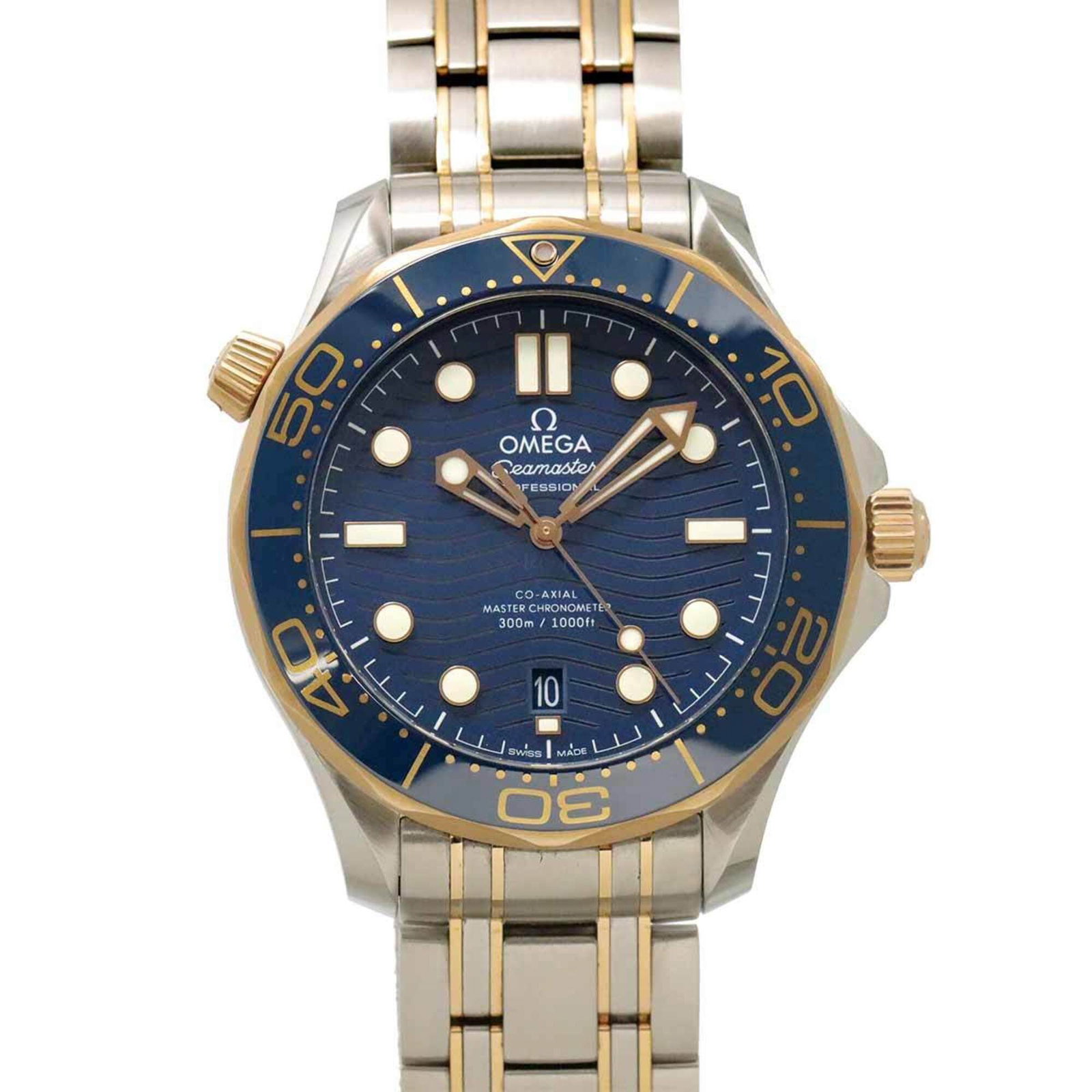 OMEGA Wristwatch Pink Gold Stainless Steel: OMEGA Wristwatch Pink Gold Stainless Steel The Omega Wristwatch Pink Gold Stainless Steel boasts a striking blue dial and a sleek 42mm pink gold case, paired with a stainless steel band. This self-win