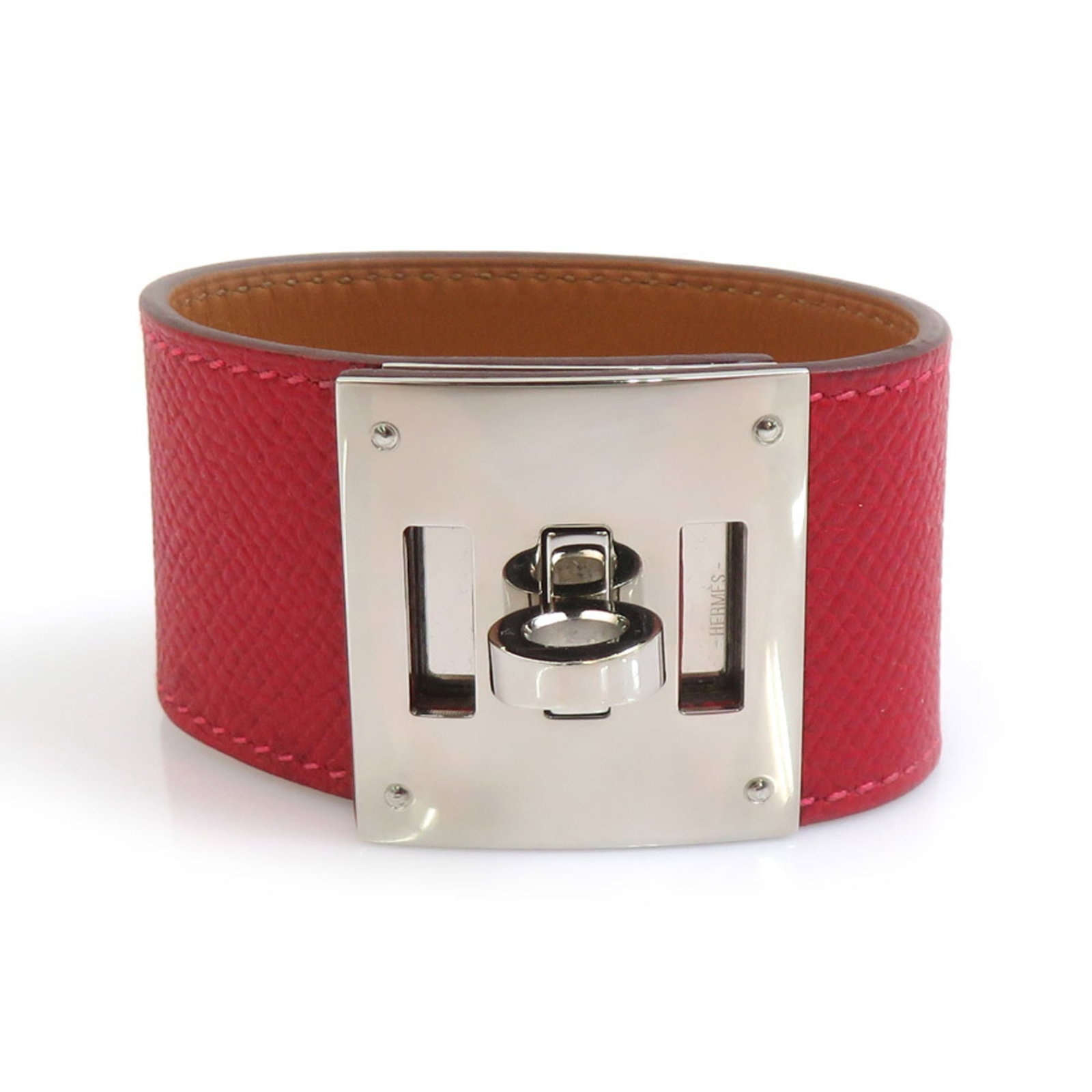 HERMES Charm Bracelet Leather Metal: HERMES Charm Bracelet Leather Metal This Herm?s charm bracelet features a striking red leather strap paired with silver metal accents, showcasing a unique and bold design. The 16.5cm length offers a c