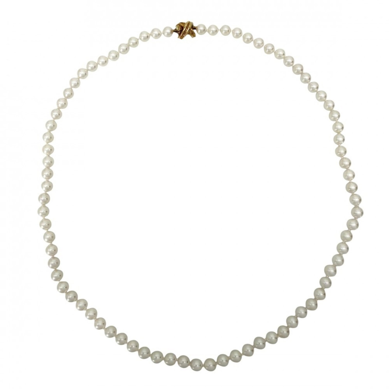 TIFFANY Yellow Gold (18K): TIFFANY Yellow Gold (18K) Yellow gold (18K) Tiffany necklace with a 18g pearl, featuring a 5mm width and 46 cm neck circumference. The necklace has visible wear, scratches, and scuffs, but remains ful
