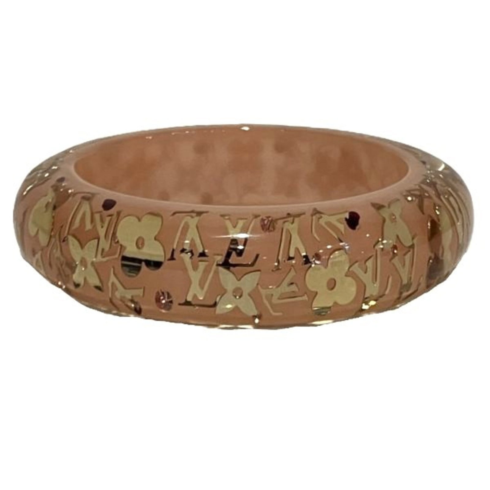 LOUIS VUITTON Bangle Plastic: LOUIS VUITTON Bangle Plastic The LOUIS VUITTON Bangle Plastic is a clear and pink plastic bangle with a length of 19.5cm, bearing a signature. It is made of plastic and is in very good condition,